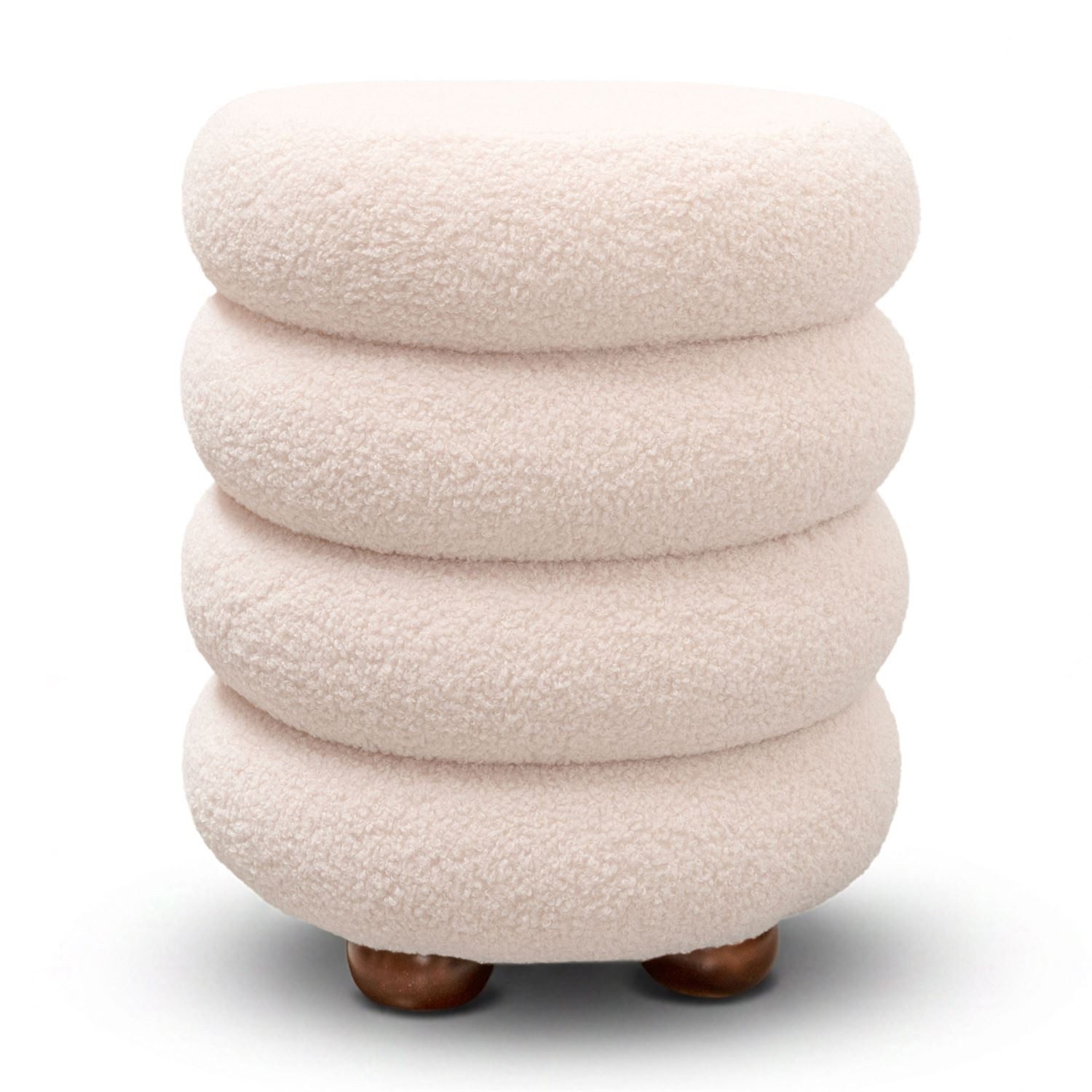 Lookway Hocker NOLLIE aus Bouclé-Stoff mit dekorativer Segmentoptik (1x Hocker), Durchmesser: ⌀ 34 cm – Bild 3 von 5