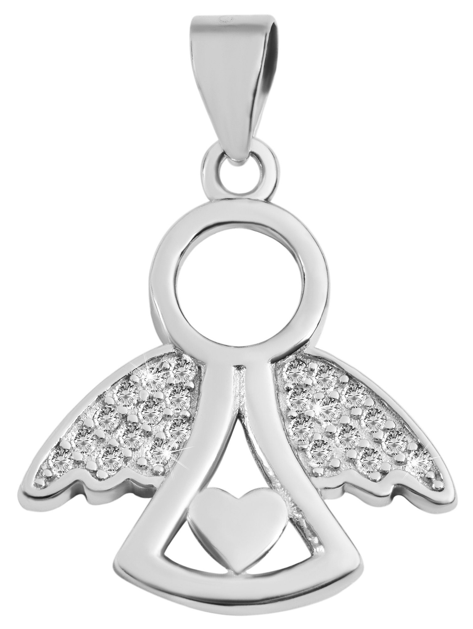 Adelia´s Kettenanhänger Anhänger Engel aus 925 Silber mit Zirkonia, Höhe 19  mm Breite 17 mm