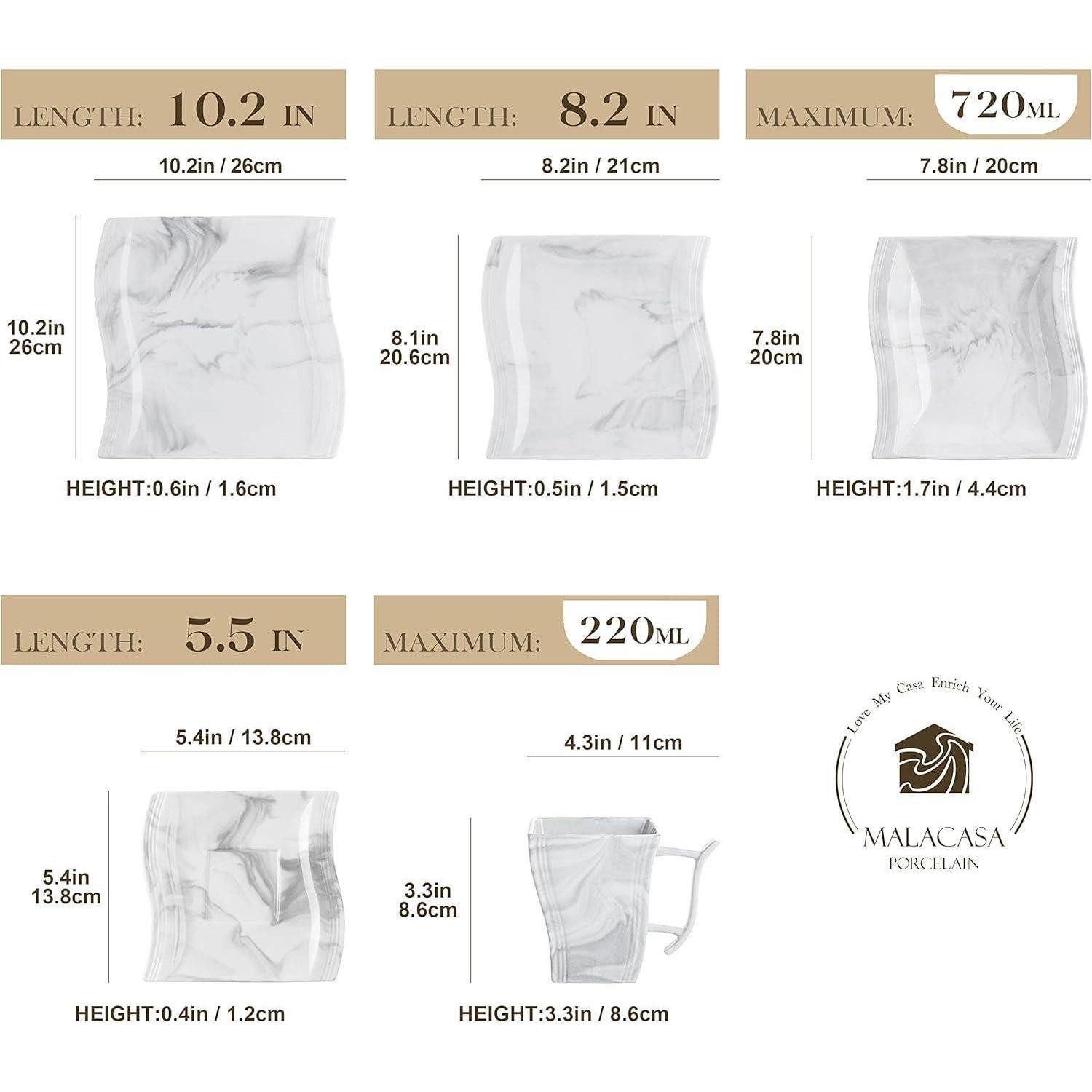 LuxusKollektion Kombiservice Kombiservice Porzellan Marmor Flora 6 Geschirrset 30 Tlg Grau