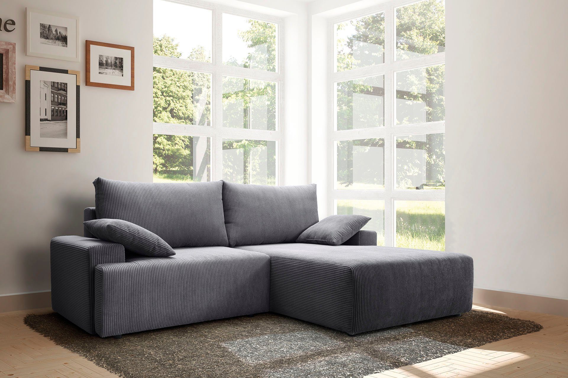 exxpo - sofa fashion Ecksofa Cord-Farben Bettkasten und Orinoko, in Bettfunktion inklusive verschiedenen grey