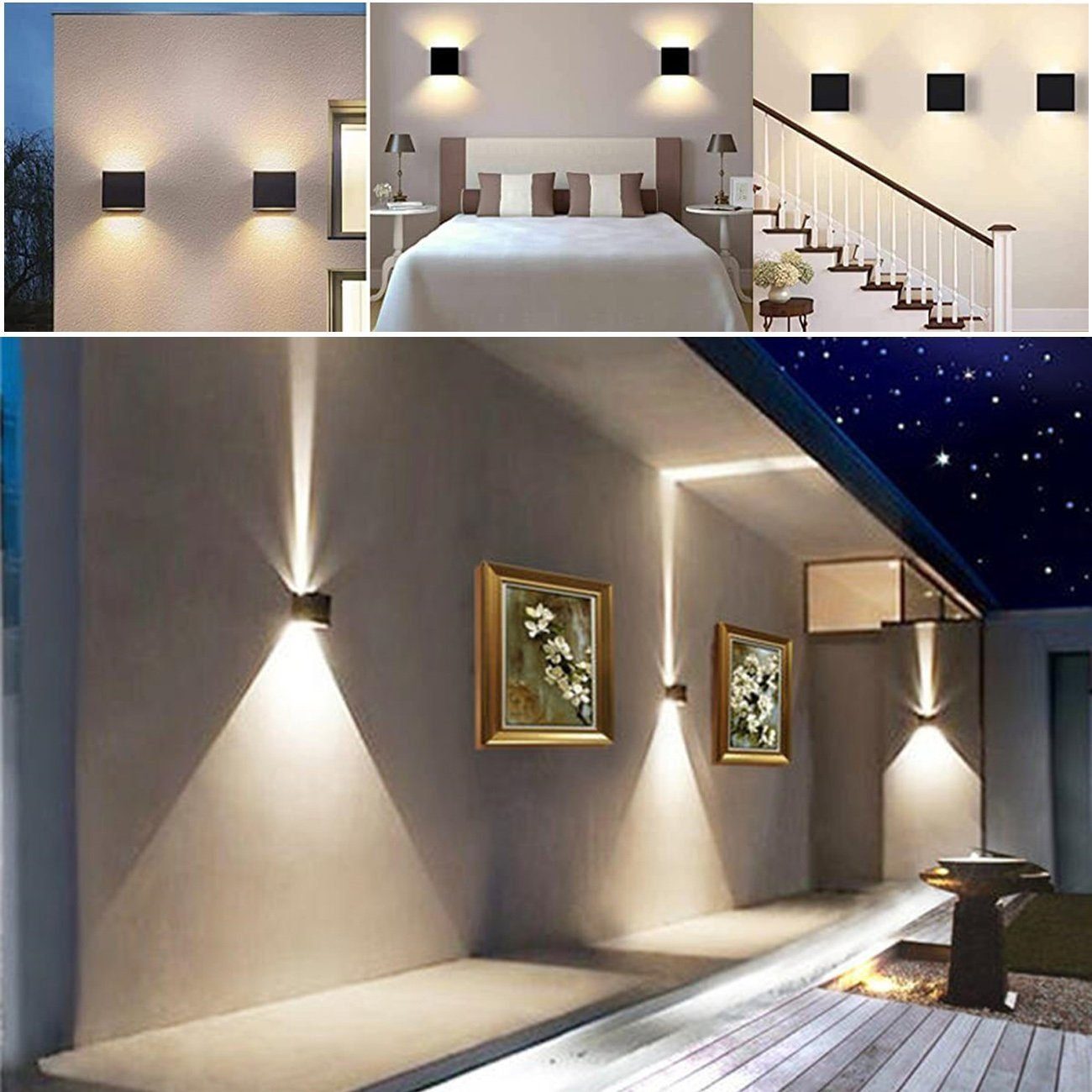 LED LED IP65 Lampe, fest Flur LETGOSPT Warmweiß, Schwarz Innen, Square integriert, Wandlampe für Treppe 6W/12W Modern 12W Treppen Wandstrahler Schlafzimmer, Wandleuchte Wandleuchte Wohnzimmer, LED 10x10x5cm,