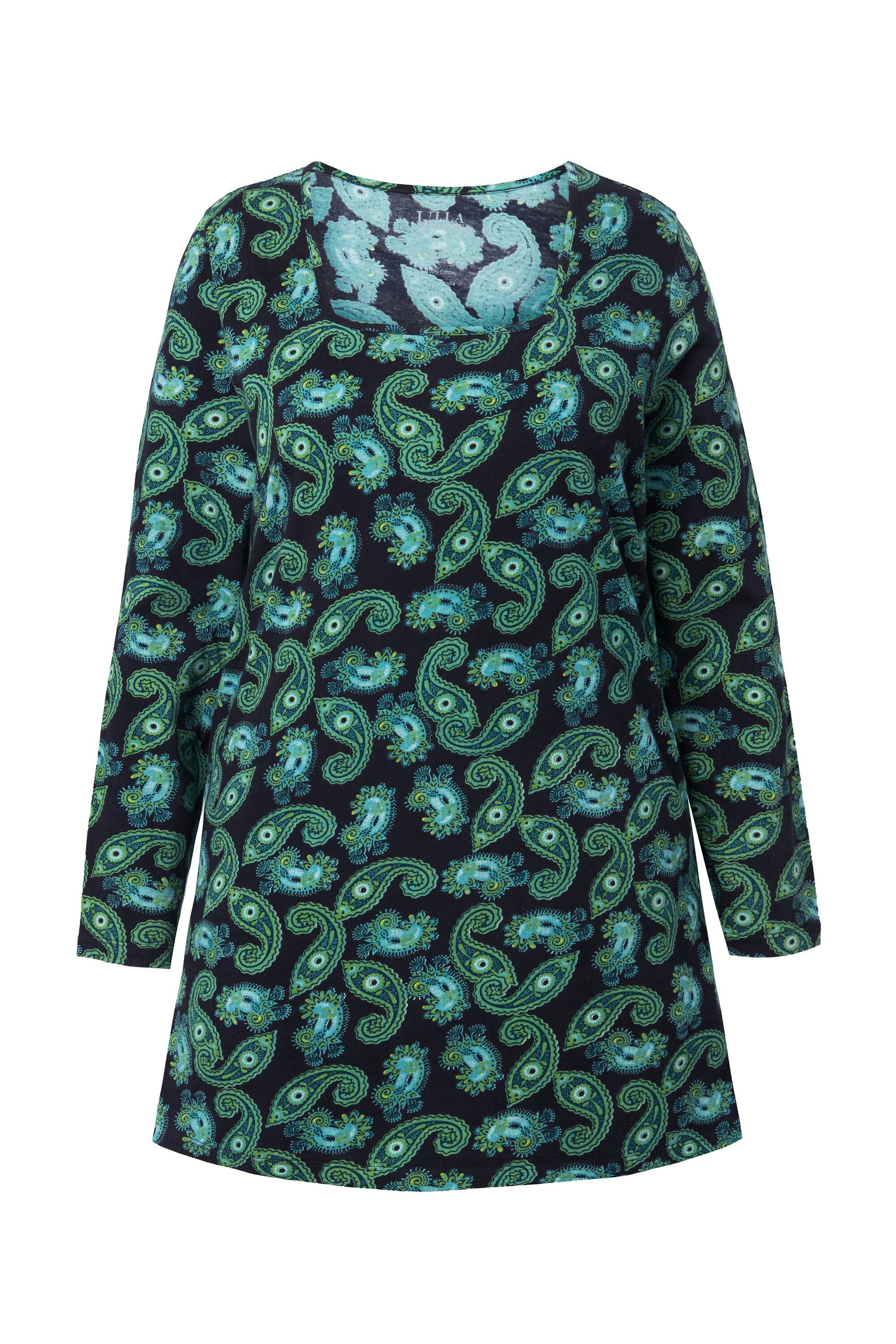Ulla Popken Longshirt Longshirt Paisley A-Linie Carré-Ausschnitt Langarm