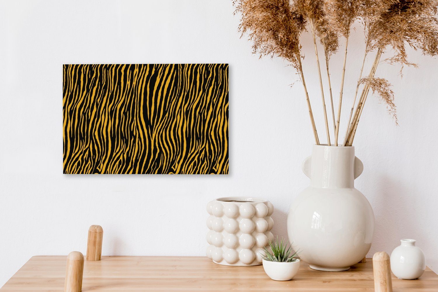 Wanddeko, Leinwandbilder, (1 30x20 OneMillionCanvasses® Leinwandbild cm Tigerdruck St), Aufhängefertig, Orange, - Wandbild - Tiere