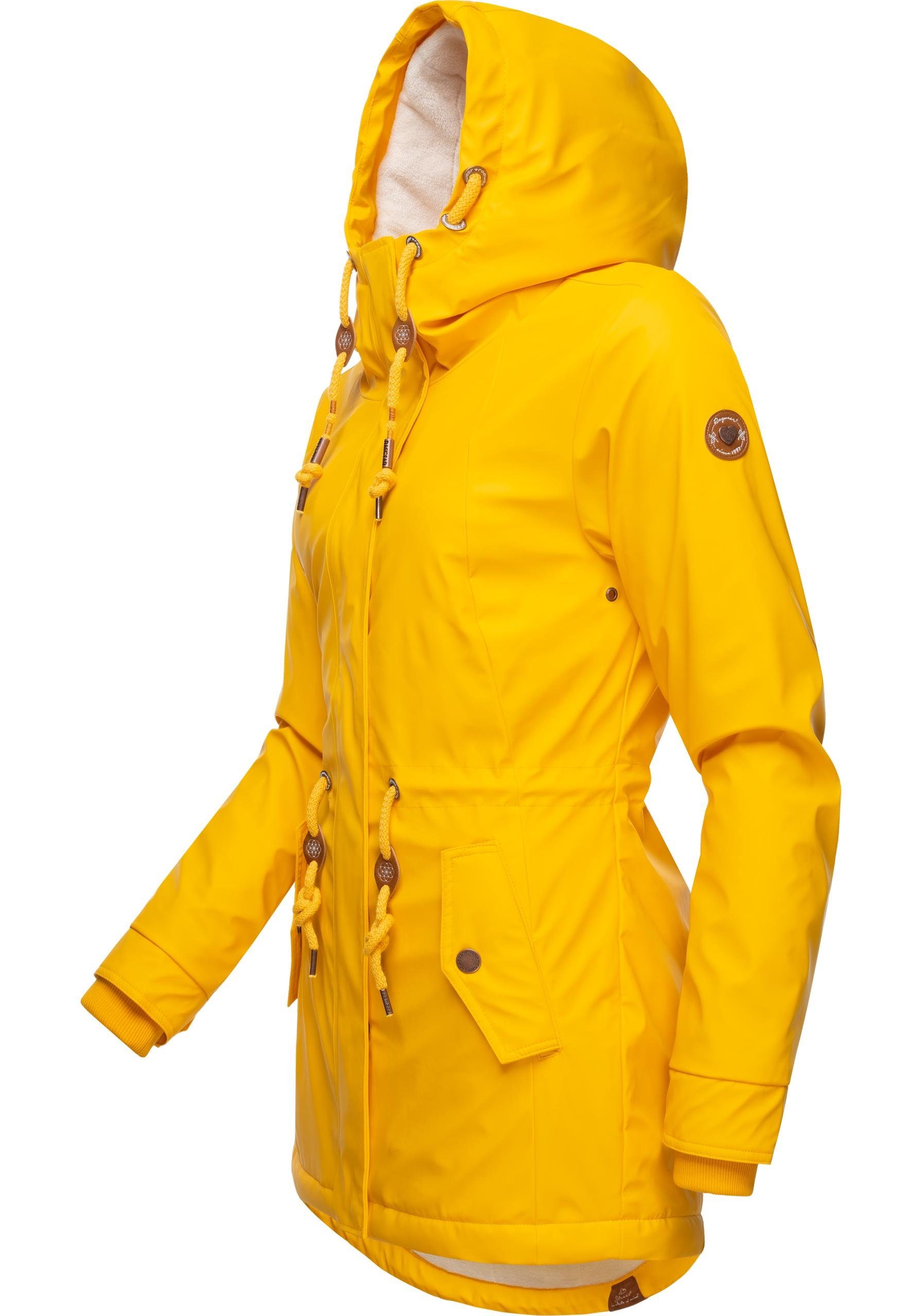 Regenmantel Monadis Rainy Ragwear Innenfutter kuschligem modischer Intl. Regenparka dottergelb mit