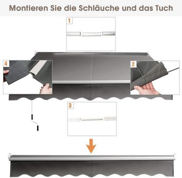 COSTWAY Gelenkarmmarkise mit Aluminiumrahmen und -kurbel, 2,5 x 2m