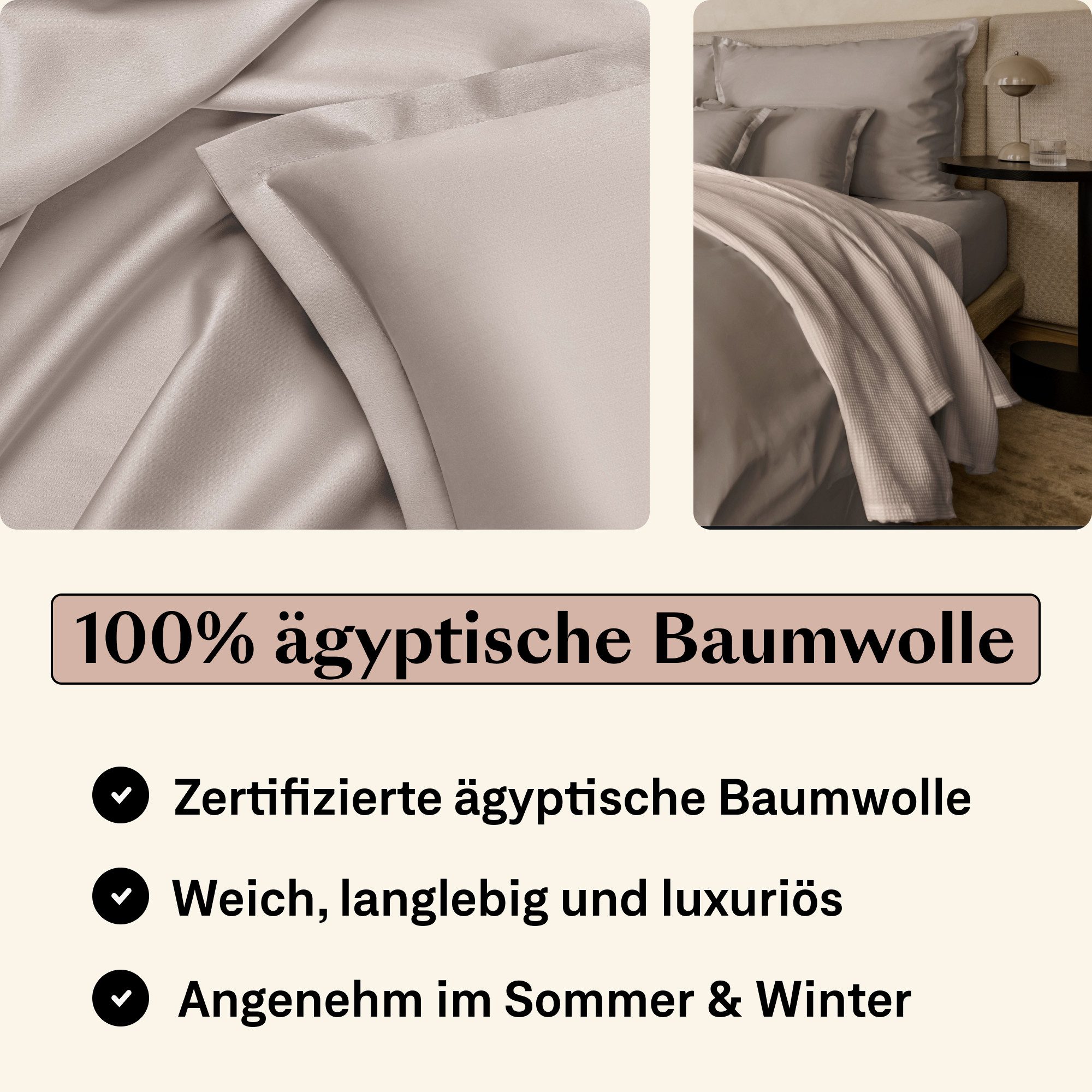 Amqua Bettwäsche Luxus Mako Satin, 100% ägyptische Baumwolle Premium Bettwäsche-Set, Oeko-Tex zertifiziert, weich & atmungsaktiv, mit Reißverschluss – Bild 2 von 5