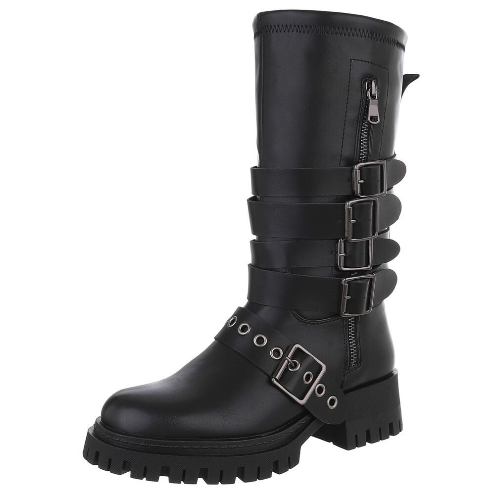 Ital-Design Modische Stiefel mit Schnallen und Reißverschluss für Damen Pla günstig online kaufen