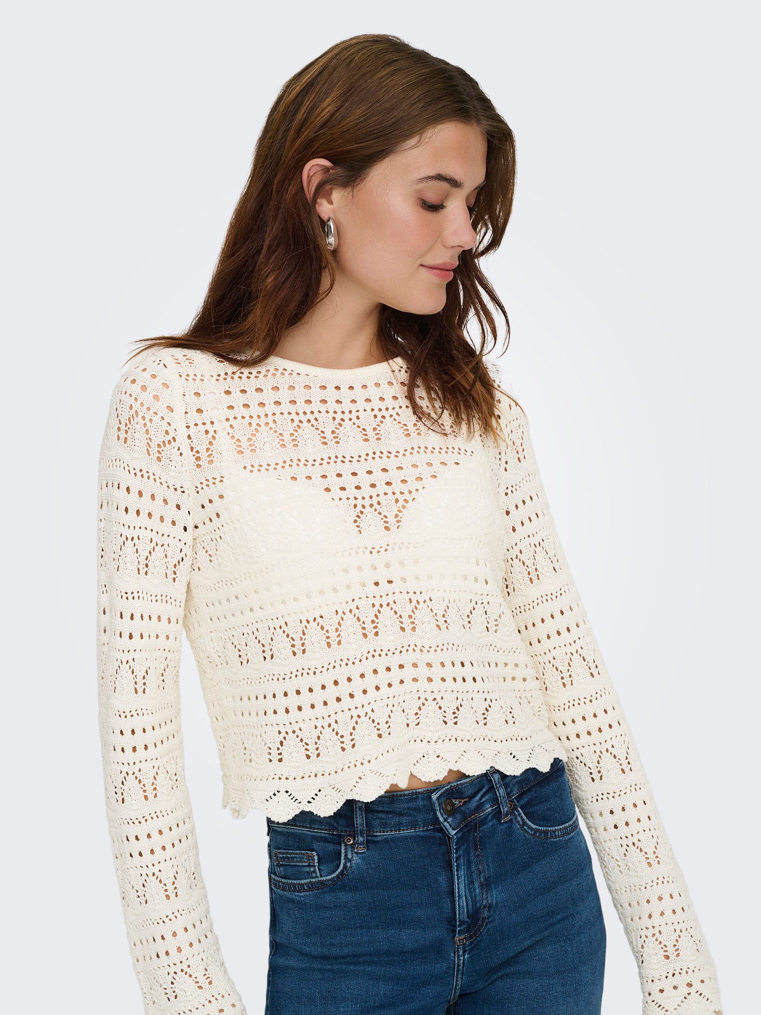 ONLY Strickpullover ONLELKE LIFE LS PULLOVER KNT NOOS Lochstickerei, verkürzte Form