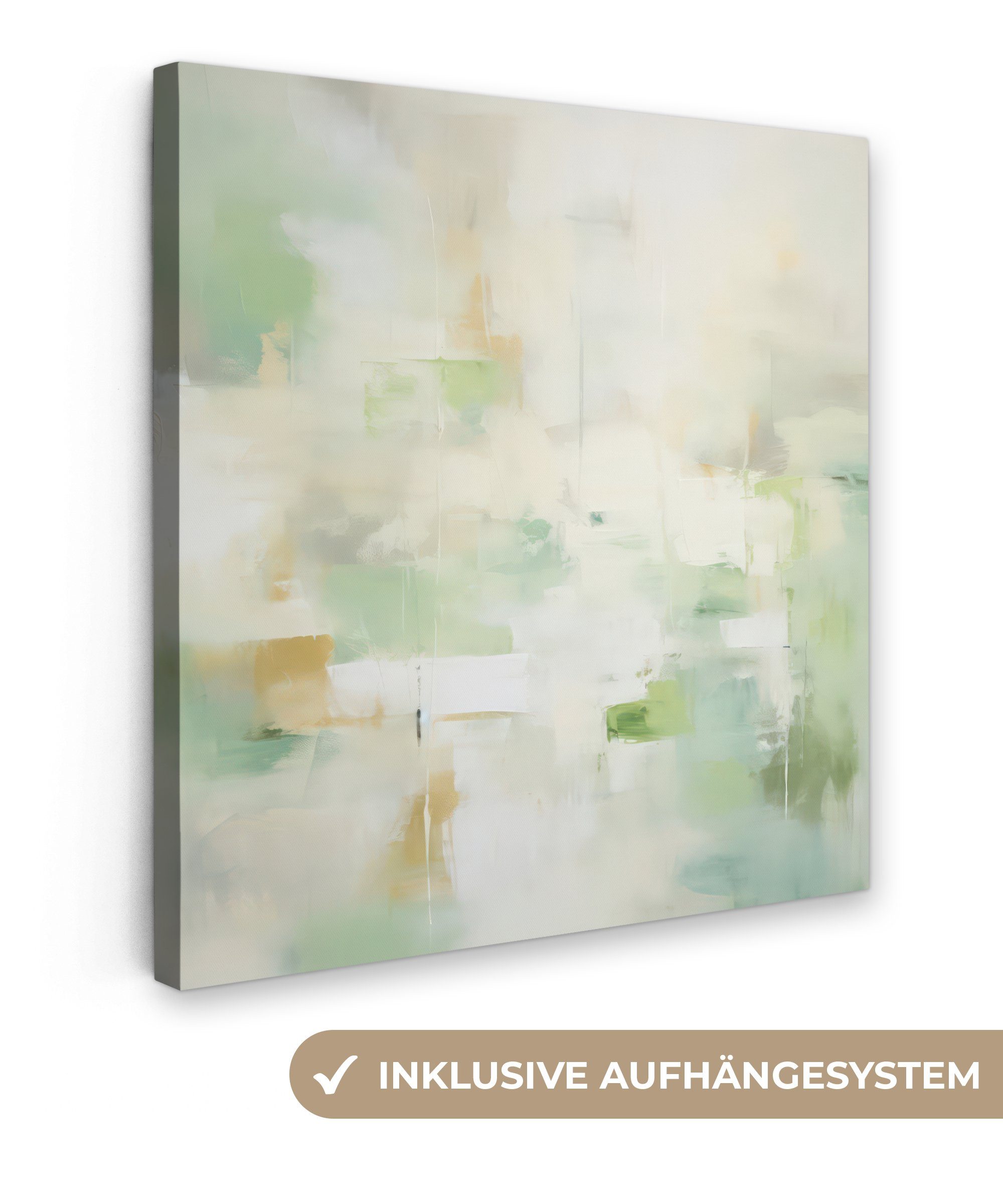 OneMillionCanvasses® Leinwandbild Abstrakt - Kunst - Weiß - Grün - Modern, (1 St), Leinwand Bilder für Wohnzimmer Schlafzimmer, 20x20 cm