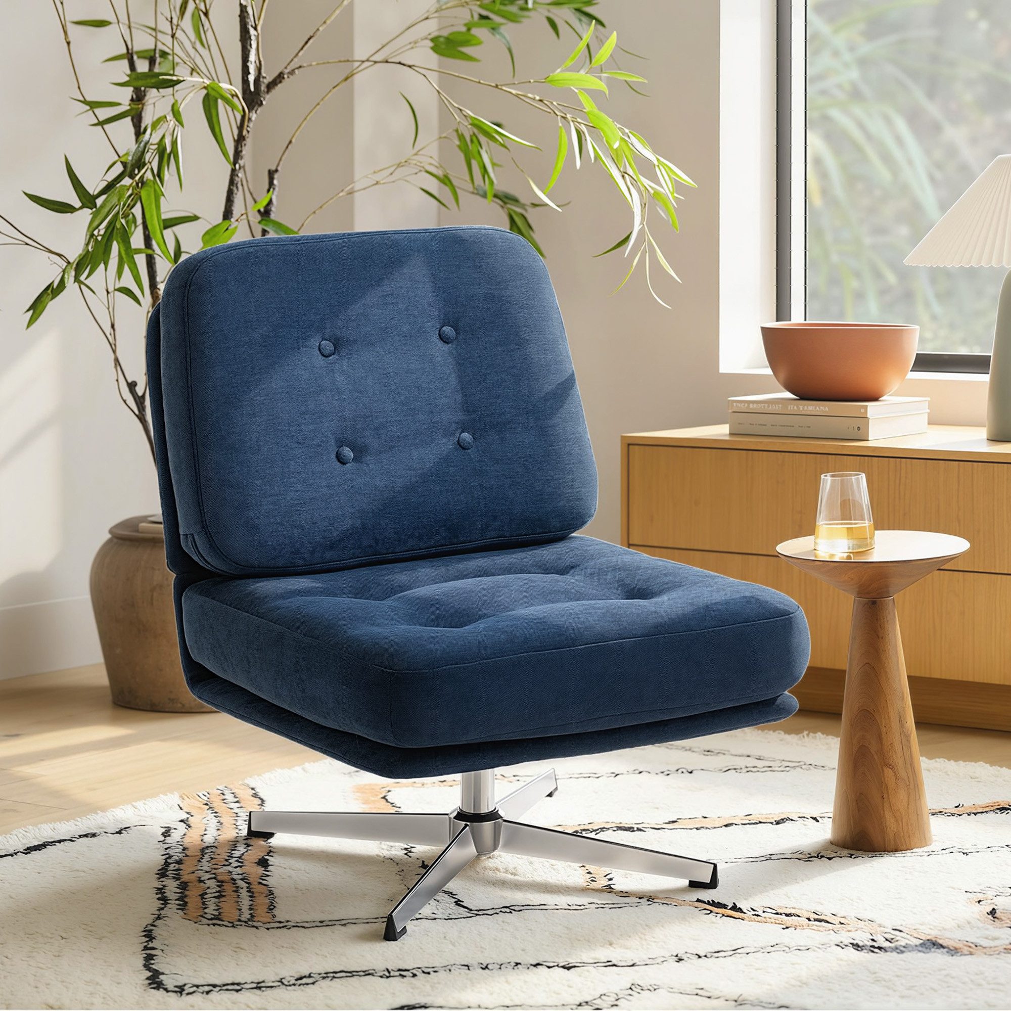 HOMCOM Relaxsessel Loungesessel Chenille-Optik, Schneidersitz, gepolstert Lesesessel (Moderner Polsterstuhl, 1-St., Sessel), 360° drehbar, extra breiter Sitz