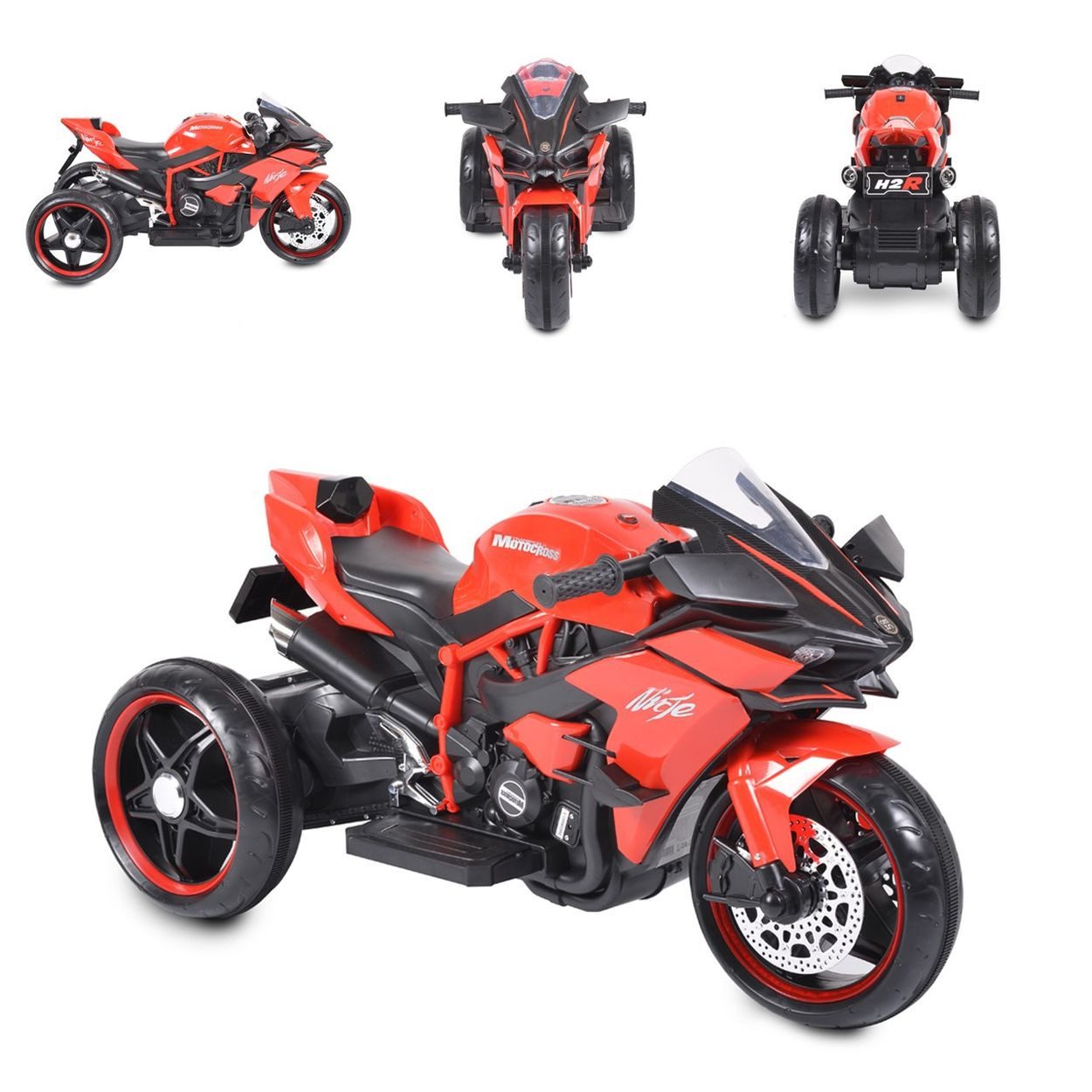 Moni Elektro-Kindermotorrad Kinder Elektromotorrad Ninja, Belastbarkeit 30 kg, drei Kunststoffräder, LED-Beleuchtung, Mp3