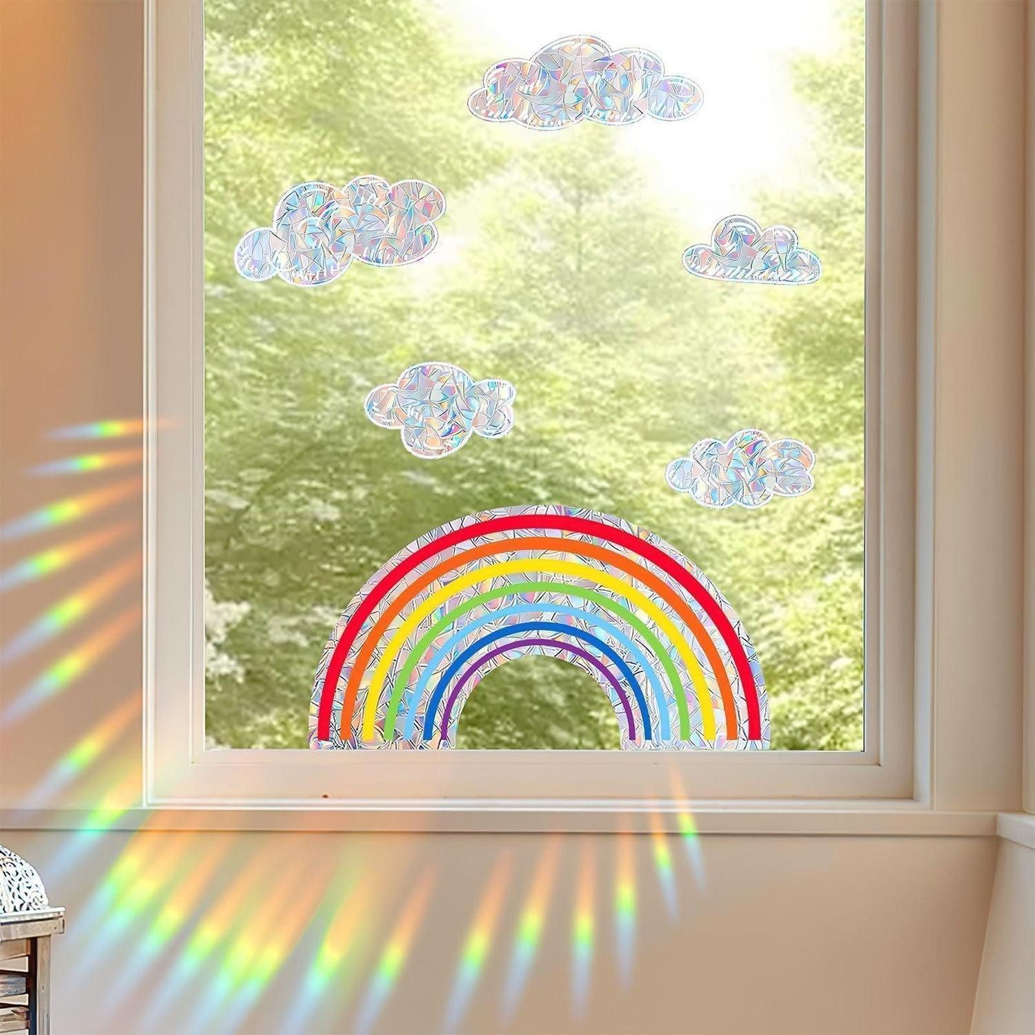LuxusKollektion Fensterbild Fensterbilder Regenbogen Wolken Prisma Aufkleber