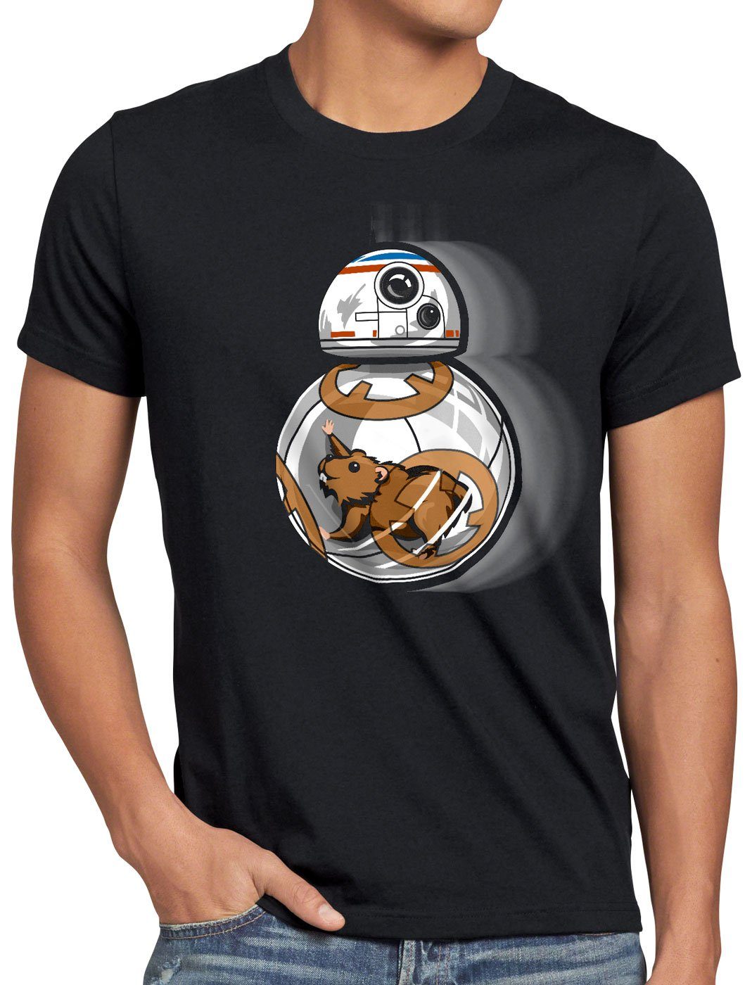 style3 Print-Shirt Herren T-Shirt BB-8 Hamster astro droide roboter r2-d2 schwarz