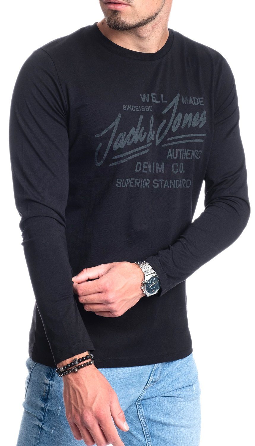 Jack & Jones Langarmshirt aus Print Baumwolle, BlackOPT5-Grey vorne mit