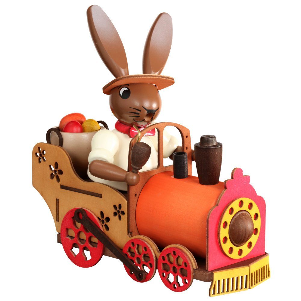 Zeidler Holzkunst Räuchermännchen Räucherfigur Hase in der Lok bunt ...
