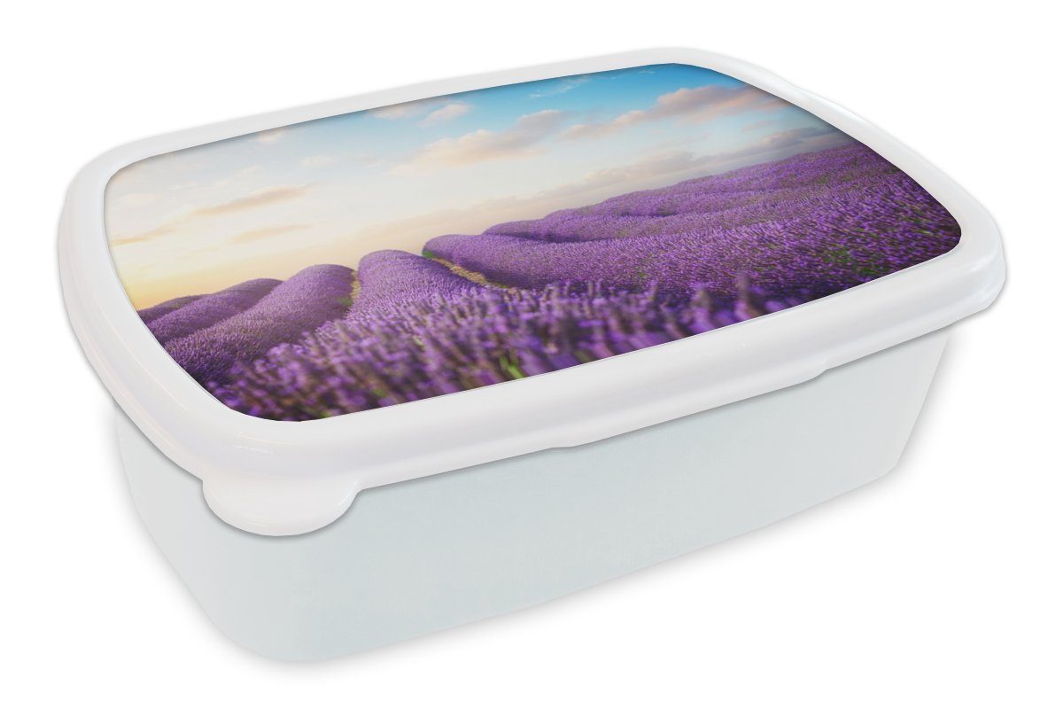 Blumen, MuchoWow für für - - Wolken Mädchen Himmel Lavendel Brotdose, (2-tlg), weiß Lunchbox und - Jungs Brotbox Kinder und Erwachsene, Kunststoff,