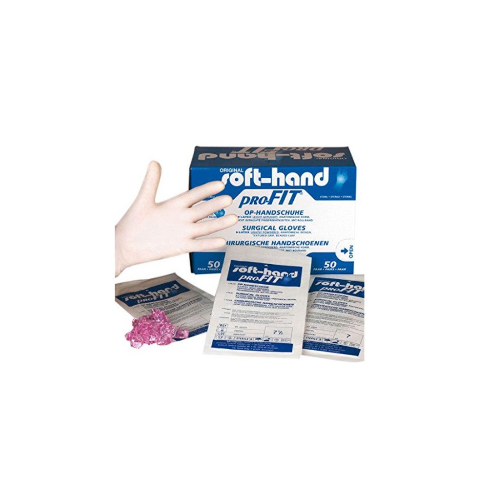 DocMed Latexhandschuhe Soft-Hand pro-FIT Latex - gepudert (OP-Handschuhe, Latexhandschuhe, Hygienische Einweghandschuhe) Steril & gepudert, Einzeln verpackt