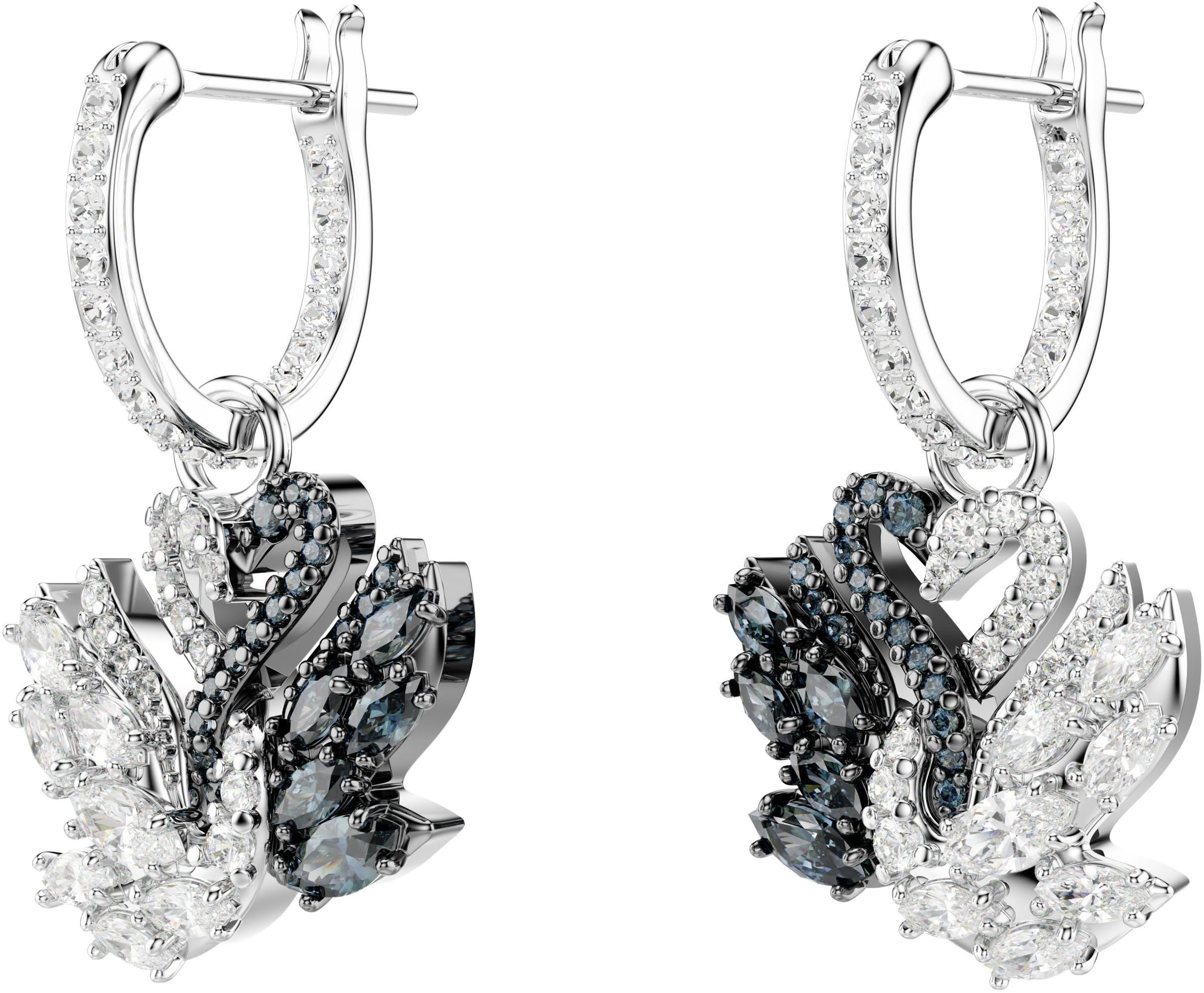 Swarovski Paar Creolen Schmuck Geschenk Swan Drop-Ohrhänger Schwan, mit Swarovski® Zirkonia (synth) - Einhänger abnehmbar