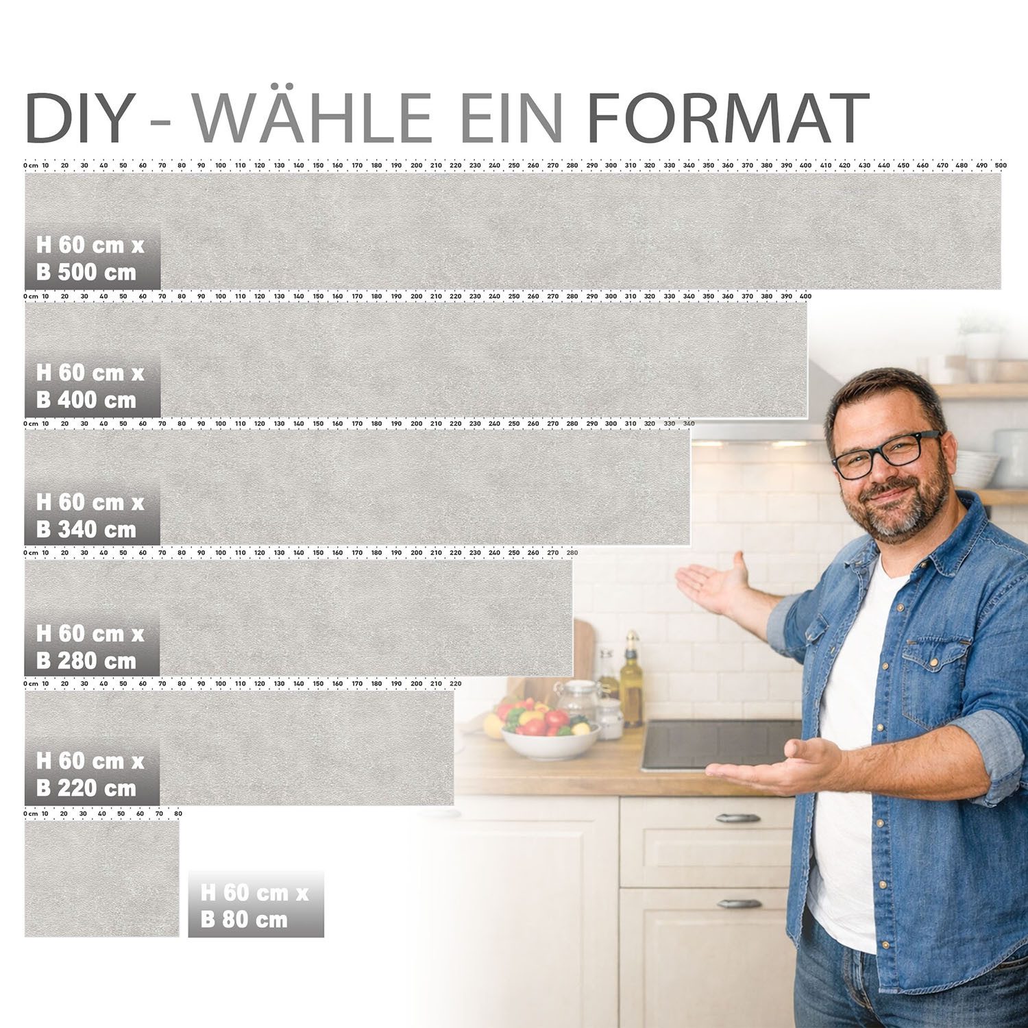 Stickerprofis Küchenrückwand BETON (Matt-Finish), (Premium), 1,5mm, selbstklebend, hält auf besonders vielen Öberflächen