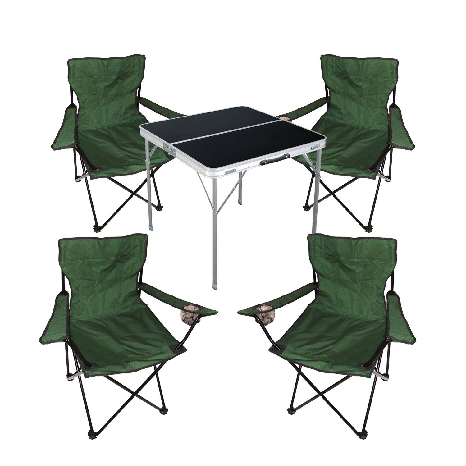 Mojawo Essgruppe 5-teiliges Campingmöbel Set Tisch schwarz + Campingstühle mit Tasche | Essgruppen