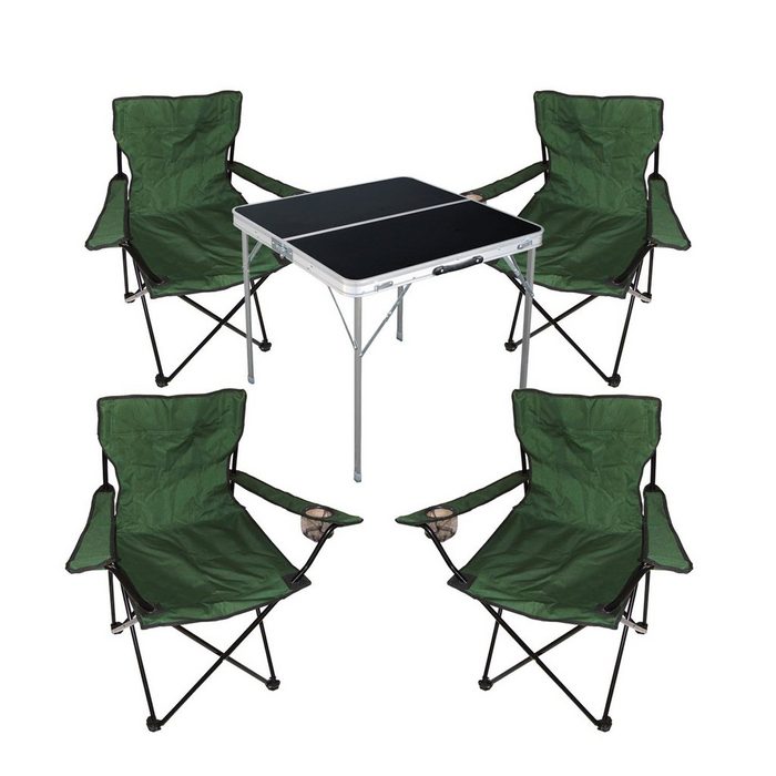Mojawo Essgruppe 5-teiliges Campingmöbel Set Tisch schwarz + Campingstühle mit Tasche grün