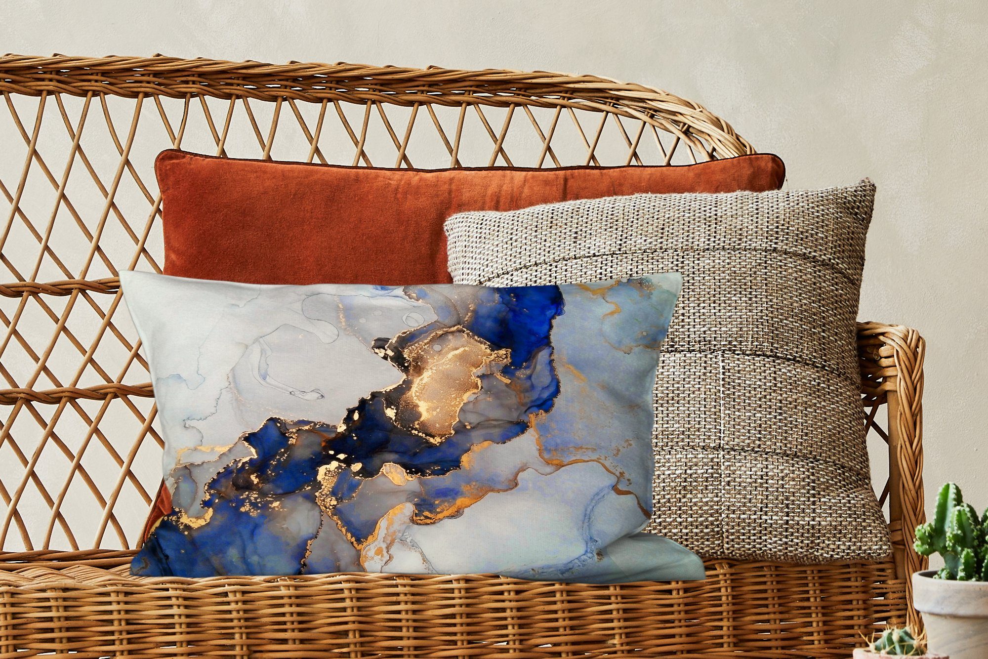 Blau Füllung, Dekoration, Gold, - Dekokissen Marmor - MuchoWow Zierkissen, Dekokissen Schlafzimmer Wohzimmer mit