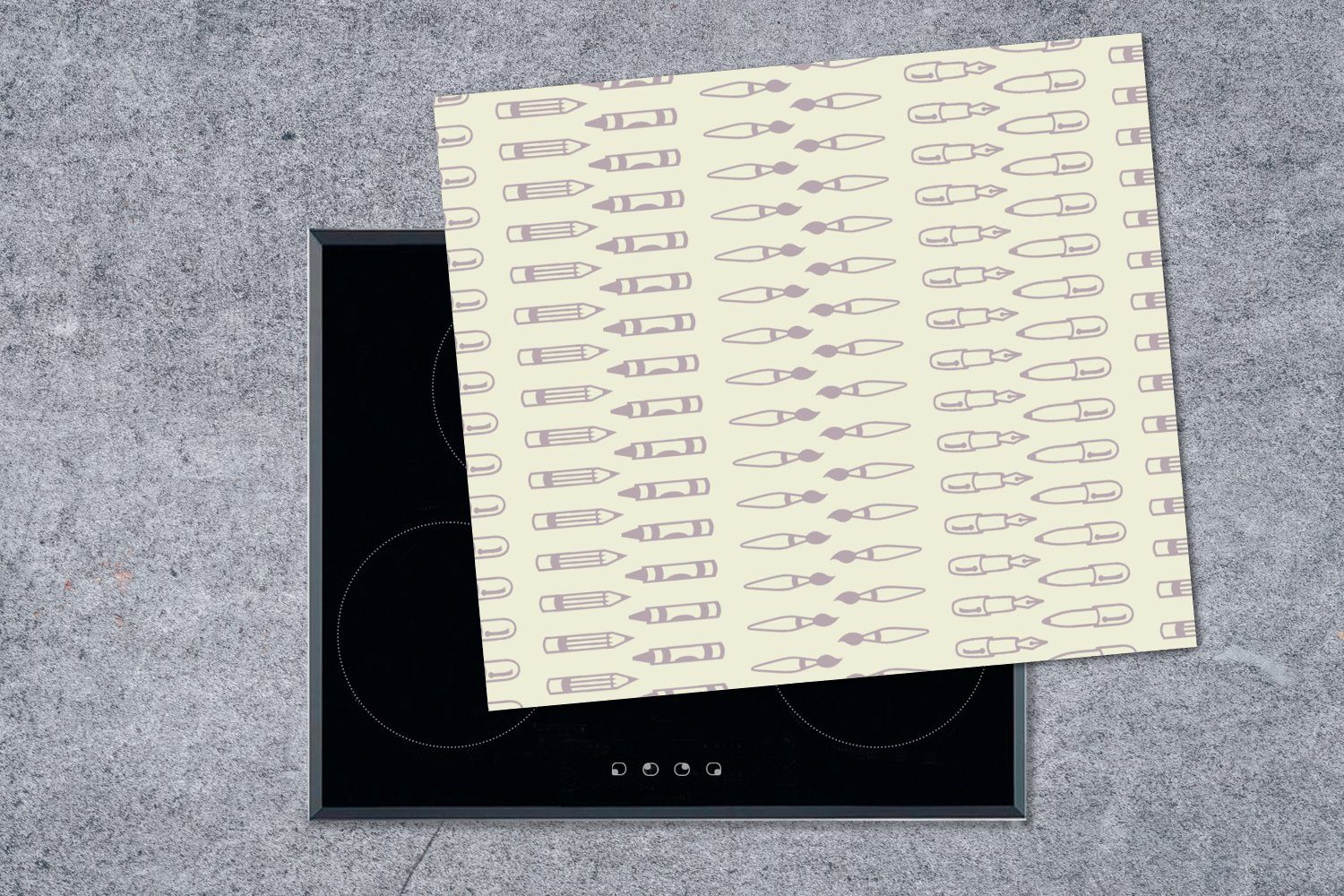 tlg), nutzbar, Herdblende-/Abdeckplatte Bleistift Mobile Arbeitsfläche (1 - Vinyl, 60x52 - MuchoWow Schablonen Pinsel, Ceranfeldabdeckung cm,