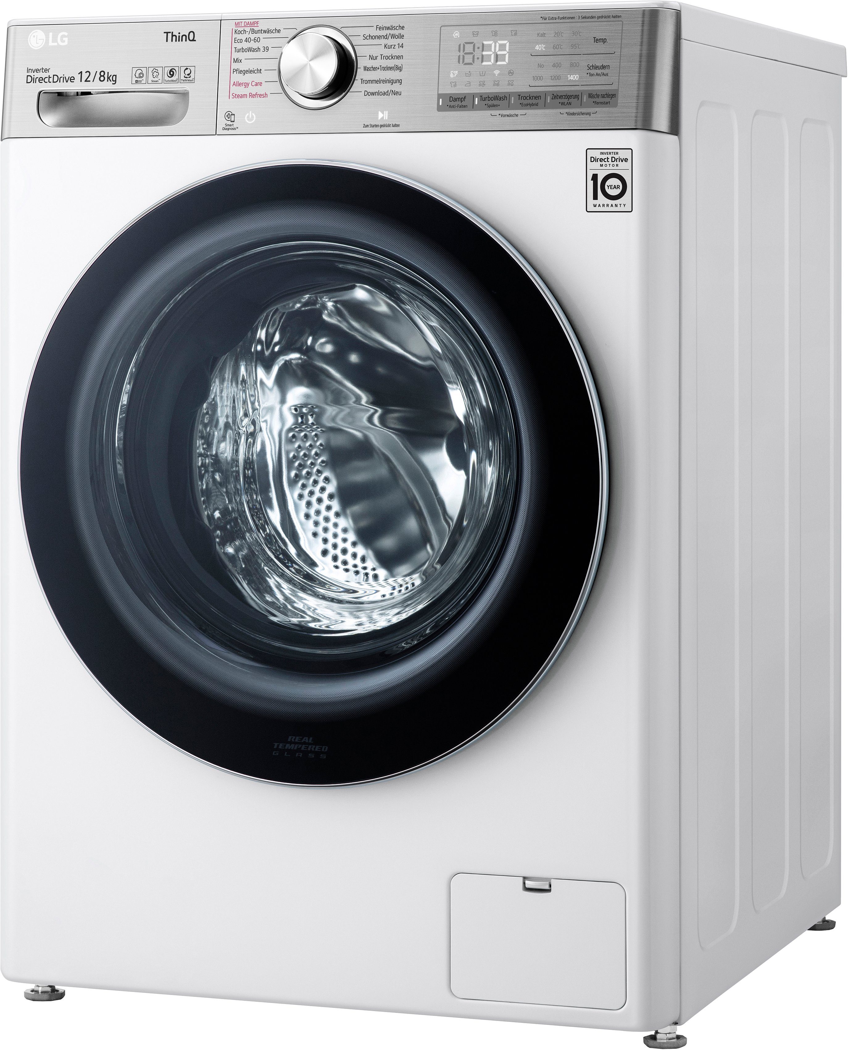 LG Waschtrockner kg, V9WD128H2, U/min, 8 nur - in kg, 12 TurboWash® Waschen Minuten 39 1400