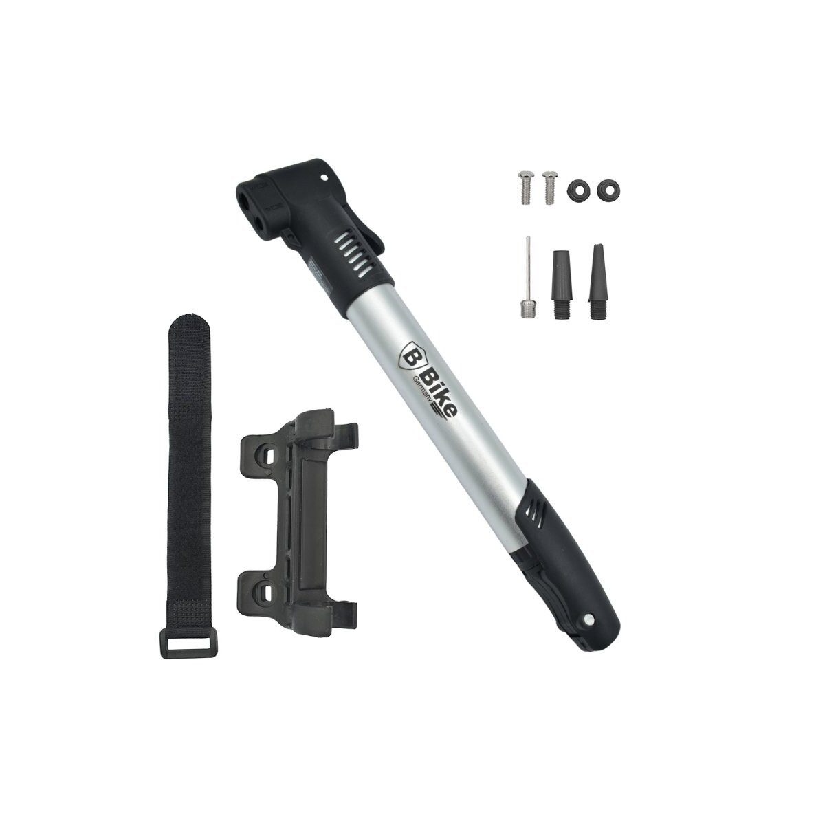 B-Bike Fahrradpumpe 36339 (1-tlg), Kompakte Aluminium Luftpumpe mit Fahrradhalterung