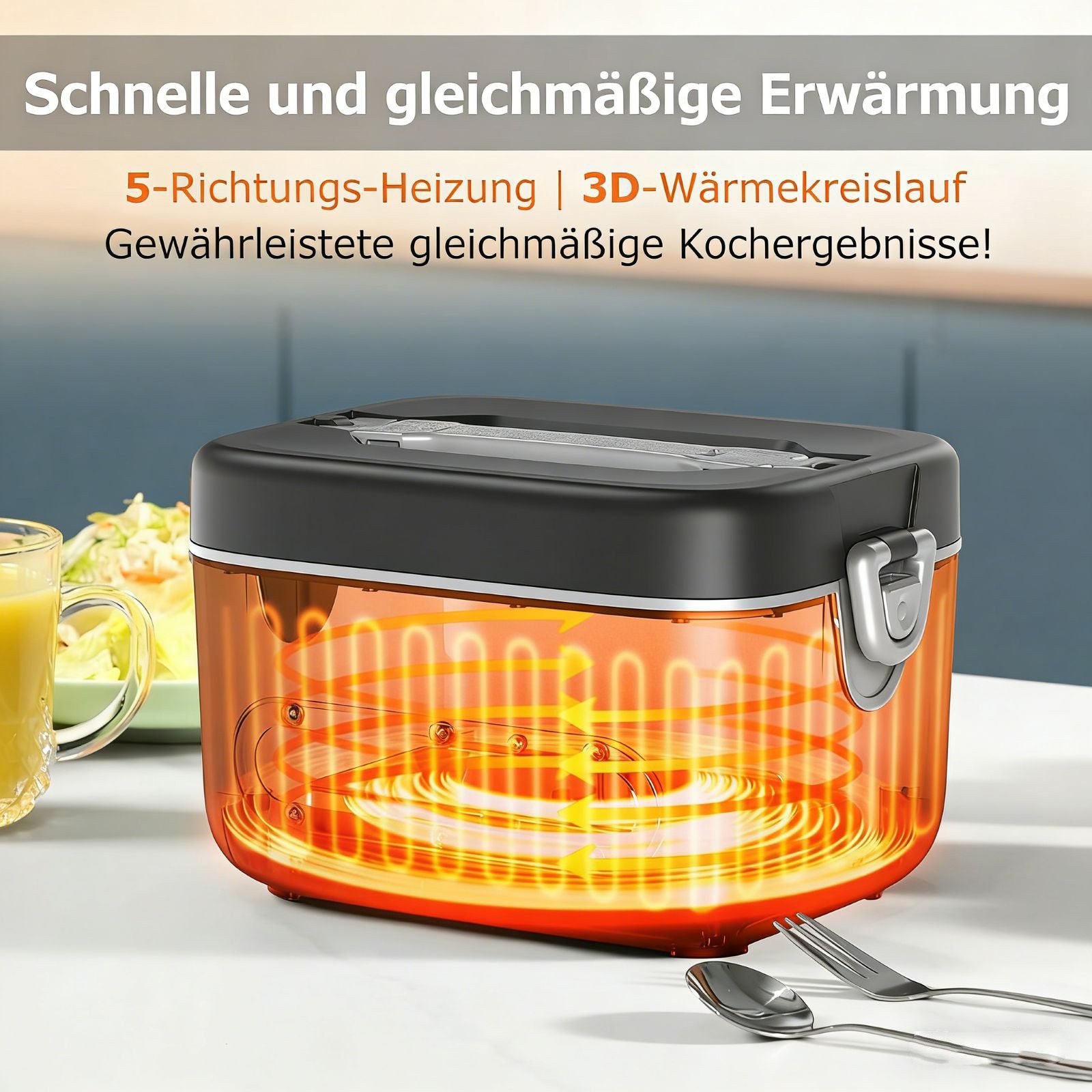 AKKEE Elektrische Lunchbox für Zuhause und Auto, Kabellos, 1,2 L, schnelles Erhitzen von Speisen, Intelligentes Touchpanel – Bild 5 von 5