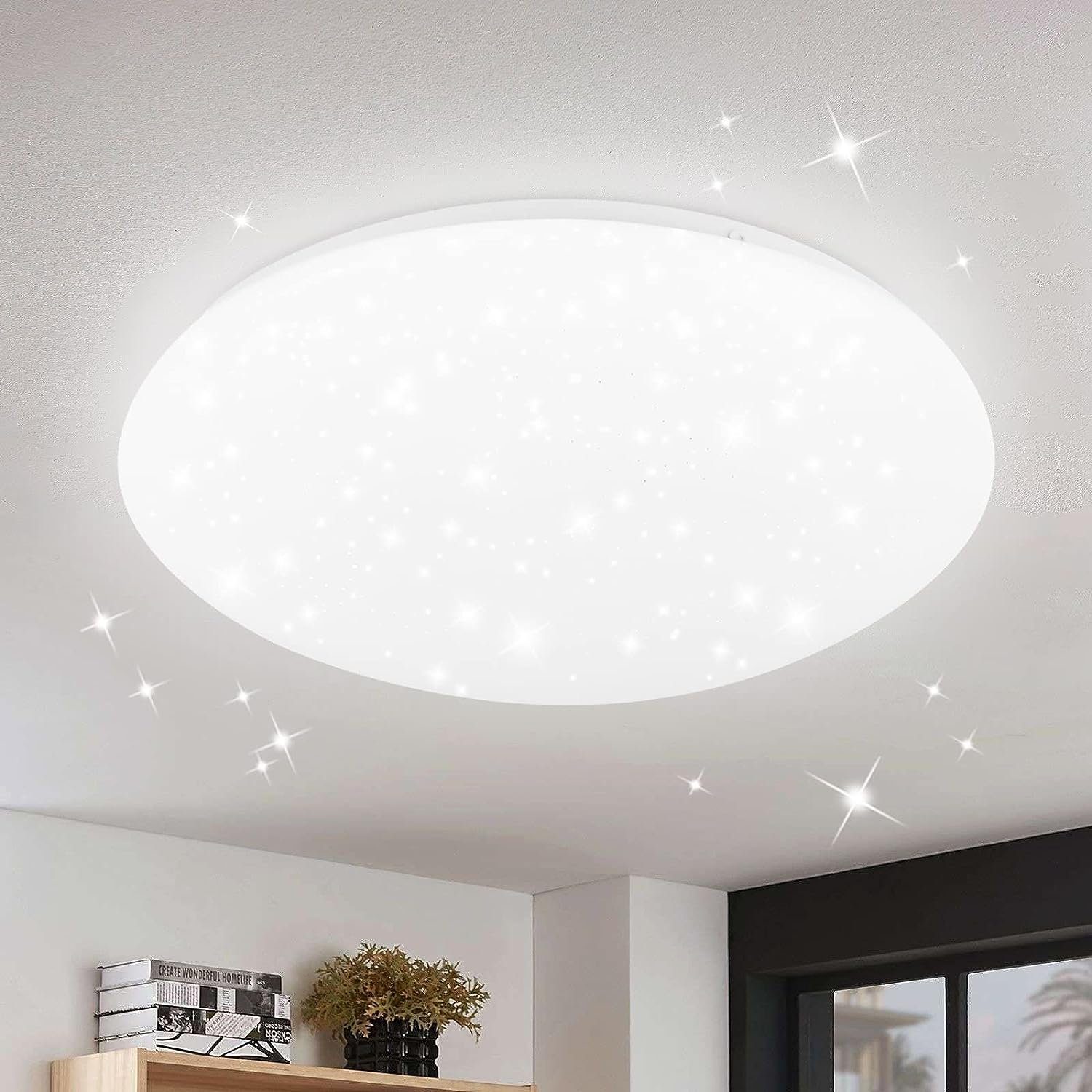 ZMH LED Deckenleuchte Rund Sternhimmel Schlafzimmer Modern, 6000K, LED fest integriert, Kaltweiß, Sternhimmel, 18w