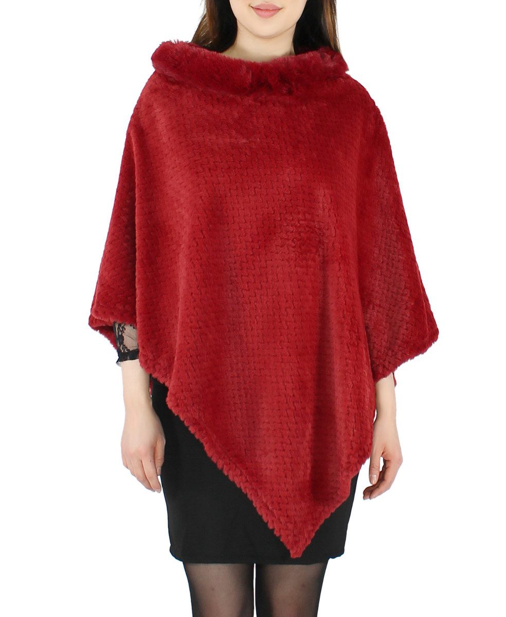 dy_mode Poncho Eleganter Damen Poncho in Kunstfell-Optik Cape Umhang Überwurf in Unifarbe