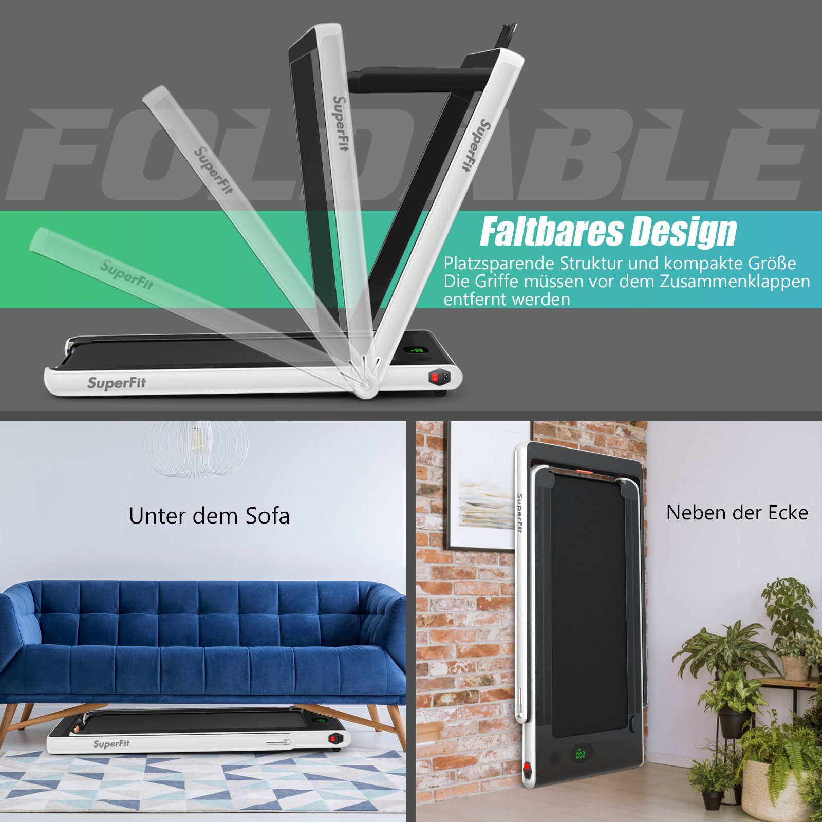 COSTWAY Laufband, APP, Bluetooth, LED, bis 120 kg