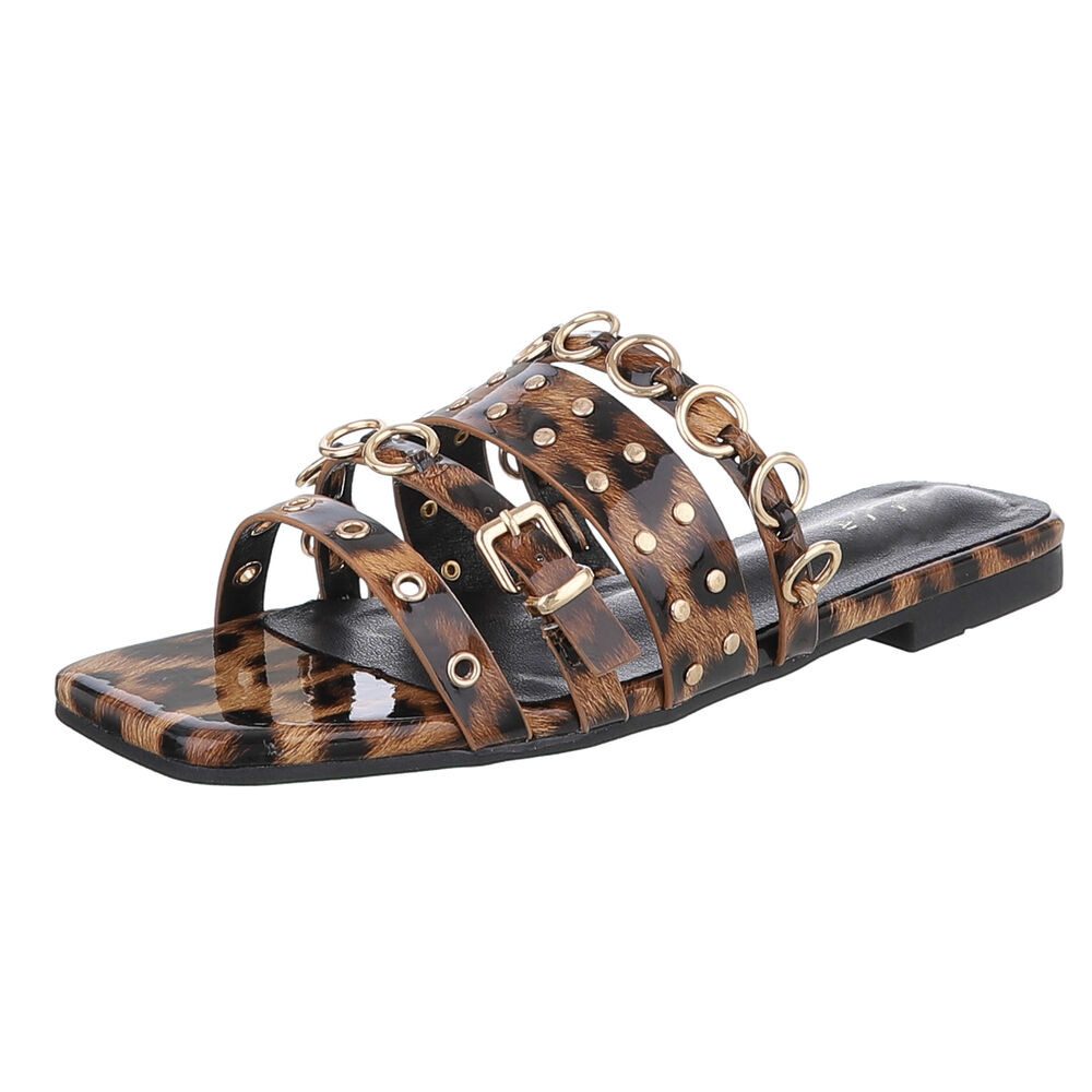 Ital-Design Designer-Sandalen mit Ringen und Nieten für Damen Pantolette (89542842) Blockabsatz Pantoletten in Braun