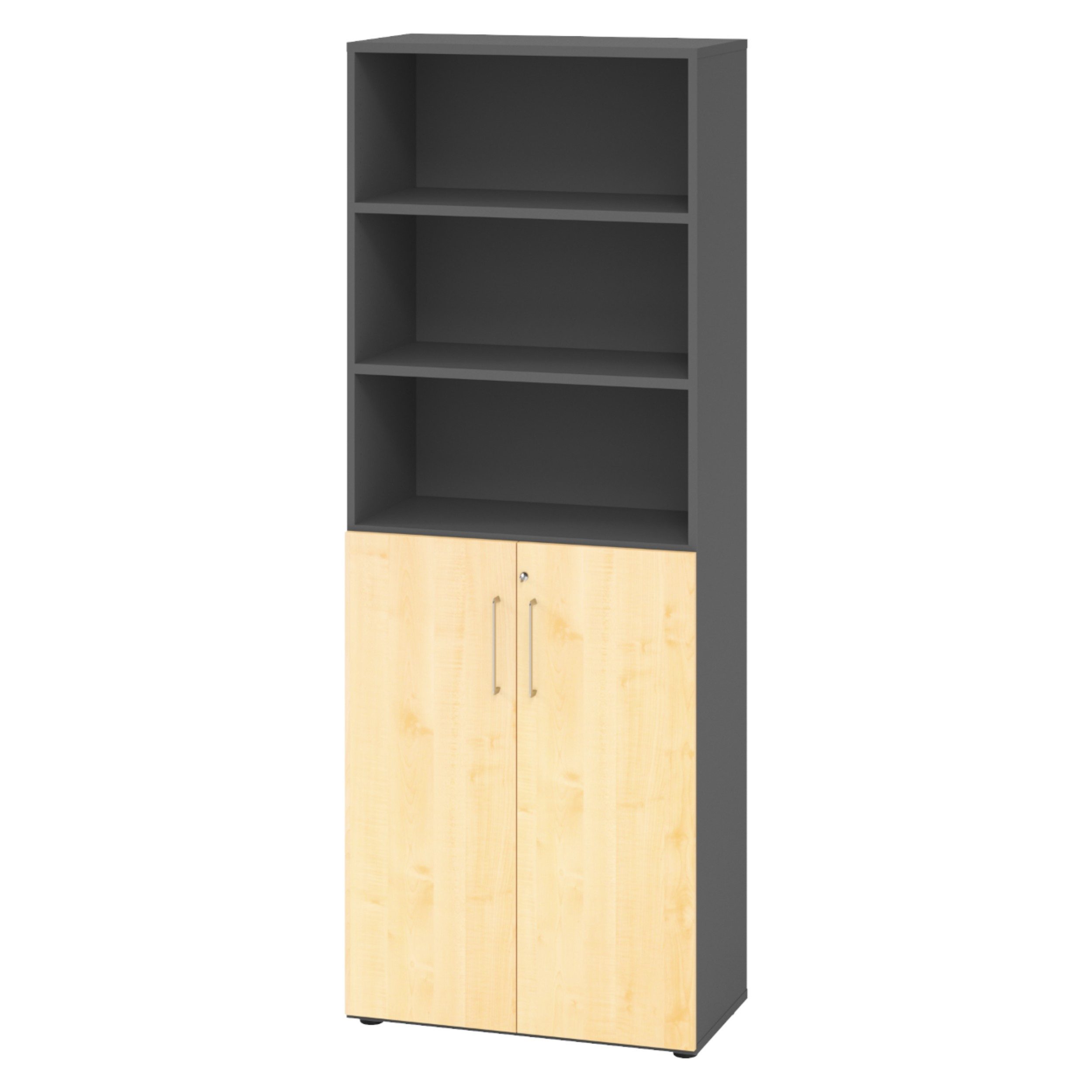 bümö Aktenschrank smart Kombischrank - 3 plus 3 Ordnerhöhen Dekor: Graphit/Ahorn