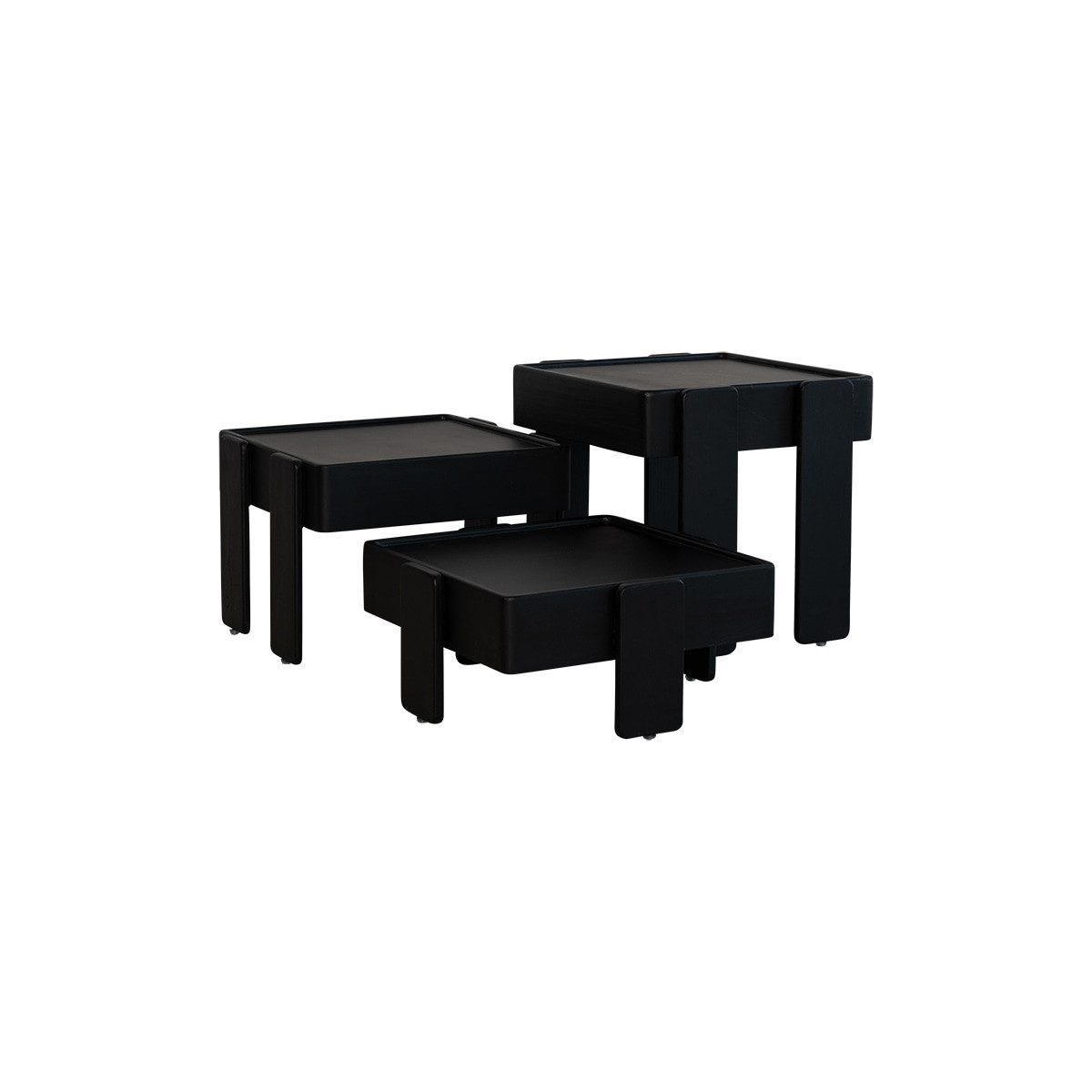 Tikamoon Beistelltisch Set aus schwarzen, stapelbaren Ablagetischen aus massivem Mangoholz Ni