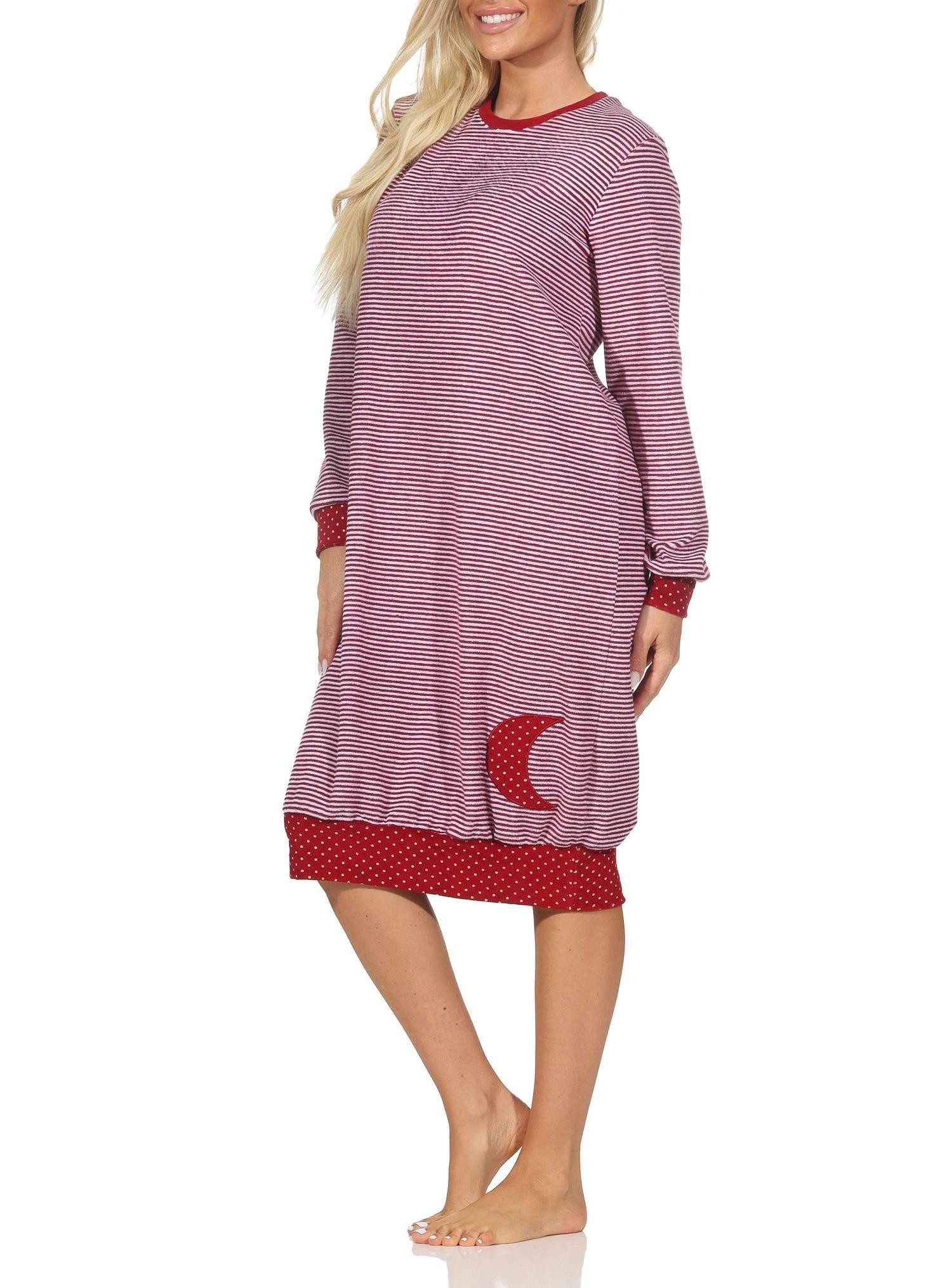 Normann Nachthemd Normann Damen langarm Frottee Nachthemd in Tupfen- und Ringeldesign
