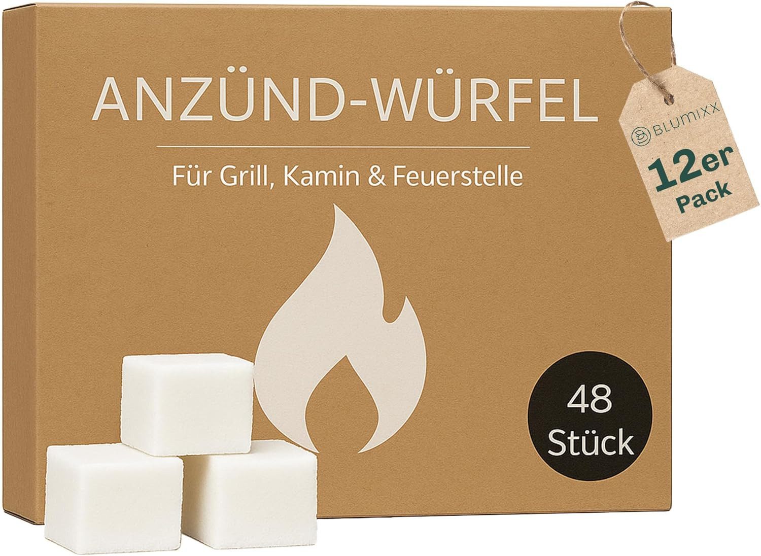 Blumixx Grillanzünder Anzündwürfel, Kaminanzünder und Kohleanzünder, (576-St), Perfektes Grill Zubehör für Kamin & Grill