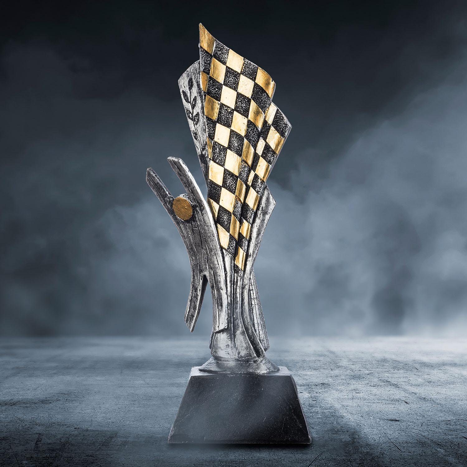 Goods+Gadgets Dekoobjekt Rennsport Trophäe 26 cm – Motorsport Siegerpokal mit Gravur & Dekor (Motorsport Sieger-Pokal, 26 cm), Sieges-Statue – Bild 2 von 5