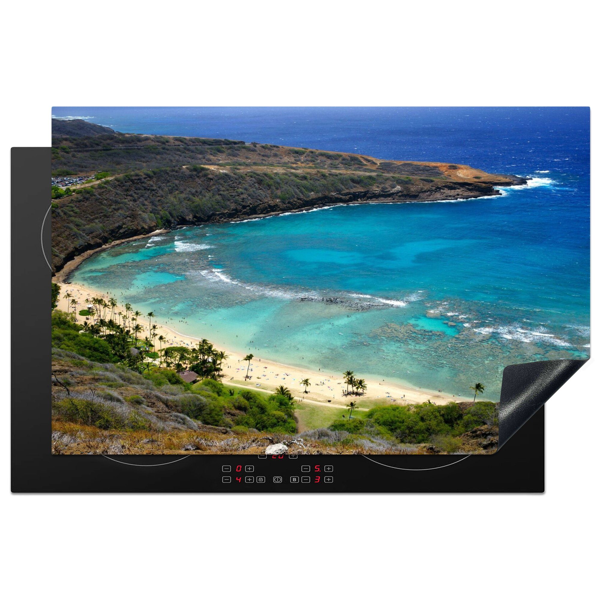 MuchoWow Herdblende-/Abdeckplatte Strand in Honolulu, Insel Oahu in Hawaii, Vinyl, (1 tlg), 81x52 cm, Induktionskochfeld Schutz für die küche, Ceranfeldabdeckung