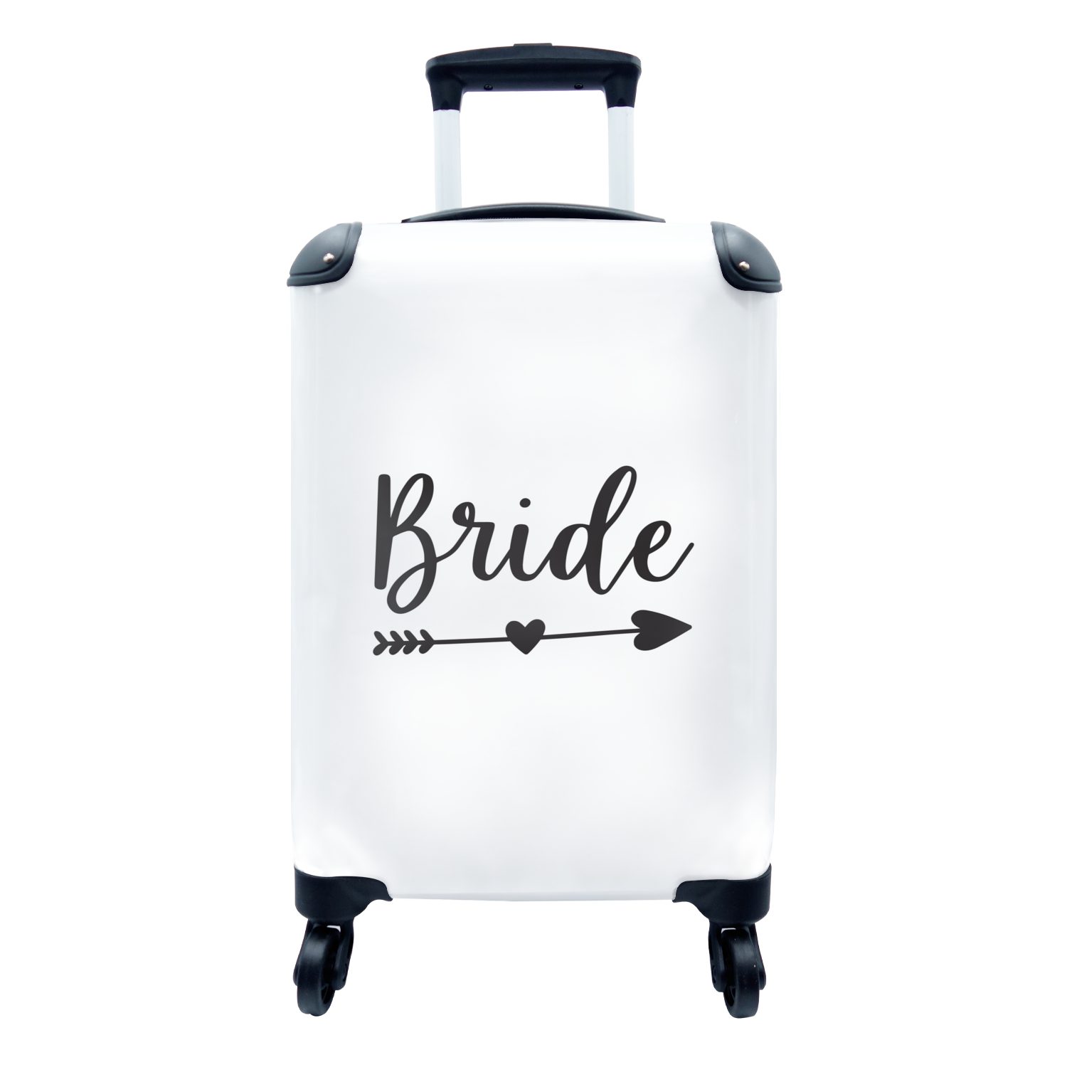 MuchoWow Handgepäckkoffer Pfeil durch ein Herz mit dem Wort "Braut" auf einem weißen Hintergrund, 4 Rollen, Reisetasche mit rollen, Handgepäck für Ferien, Trolley, Reisekoffer