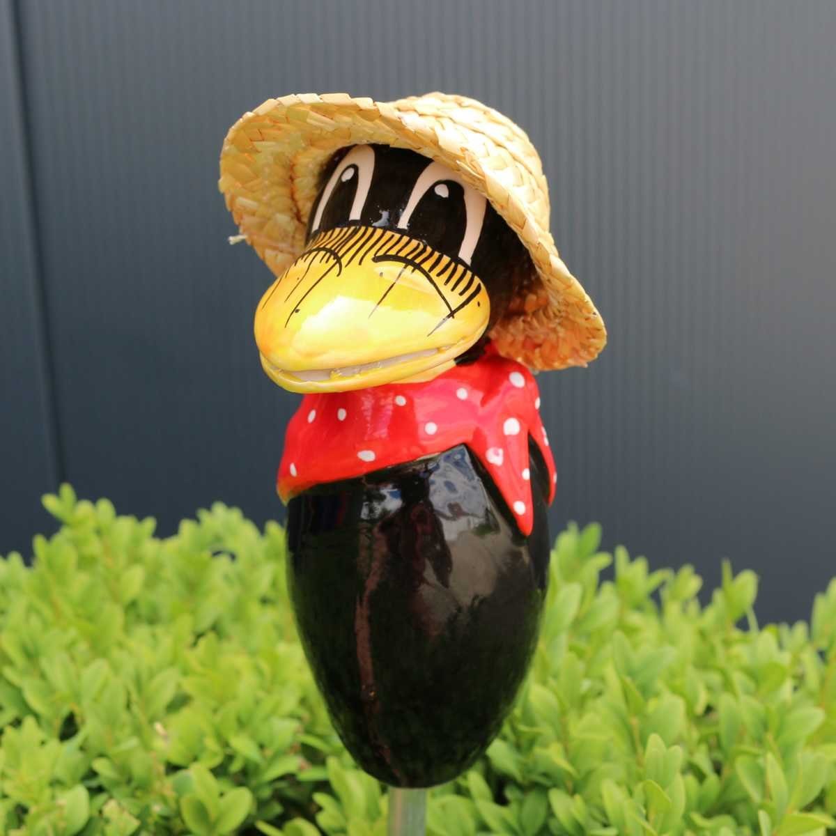 Tangoo Gartenfigur Keramik-Rabe mit MINI Hut (Stück) rotem Tangoo und Halstuch,