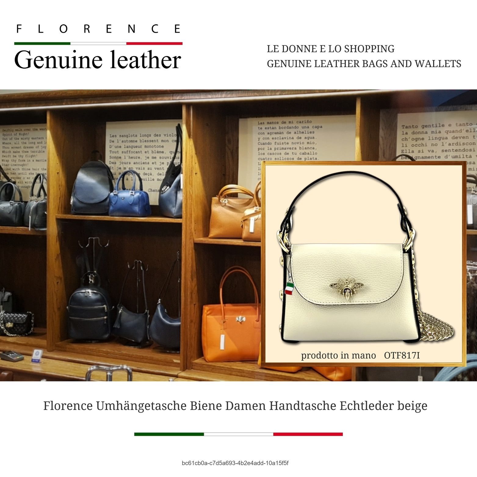 FLORENCE Umhängetasche Florence Umhängetasche Biene Damen (Umhängetasche, Umhängetasche), Damen Tasche Echtes Leder beige, Made-In Italy