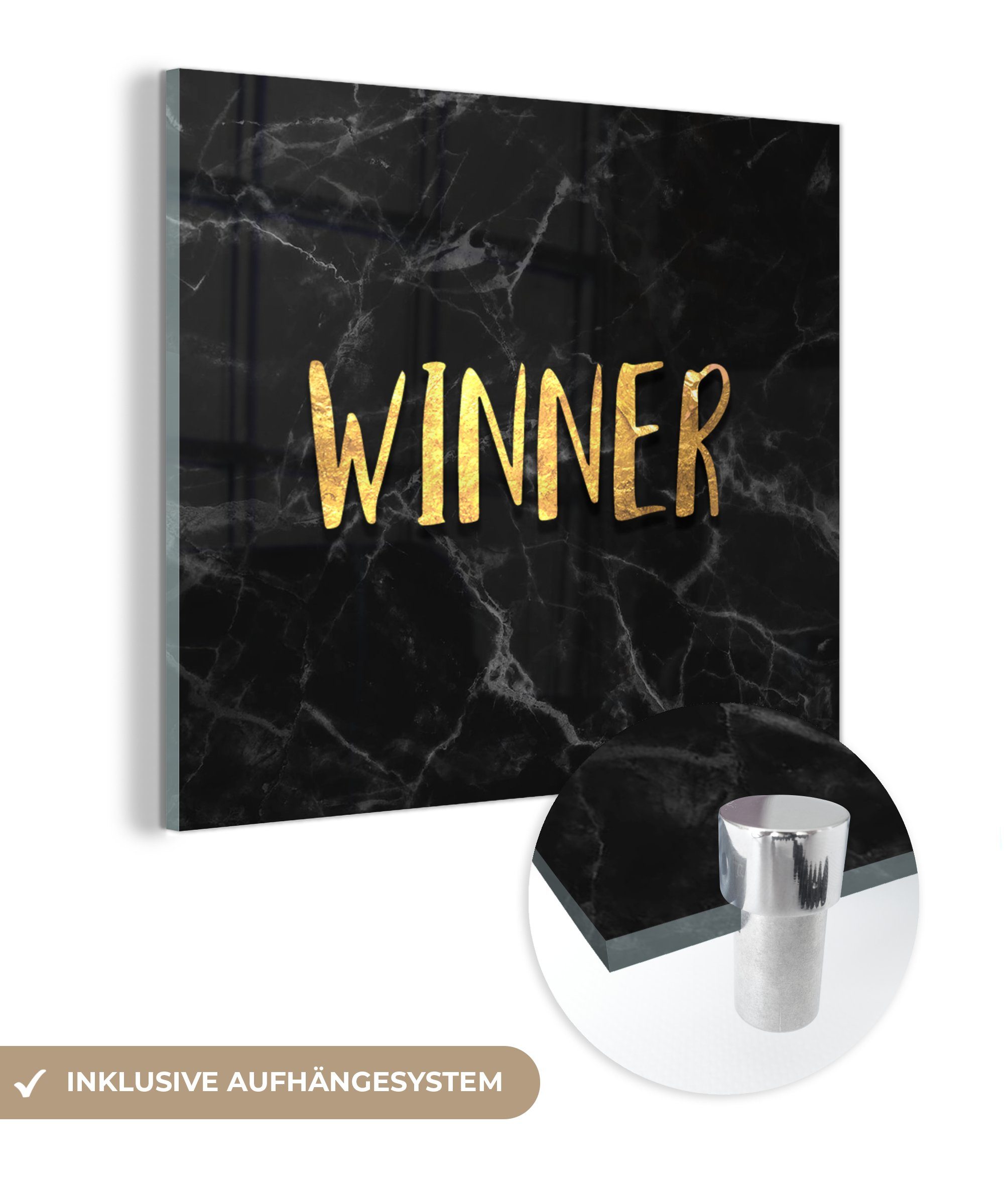 MuchoWow Acrylglasbild Zitate Gewinnen Gold Marmor, (1 St