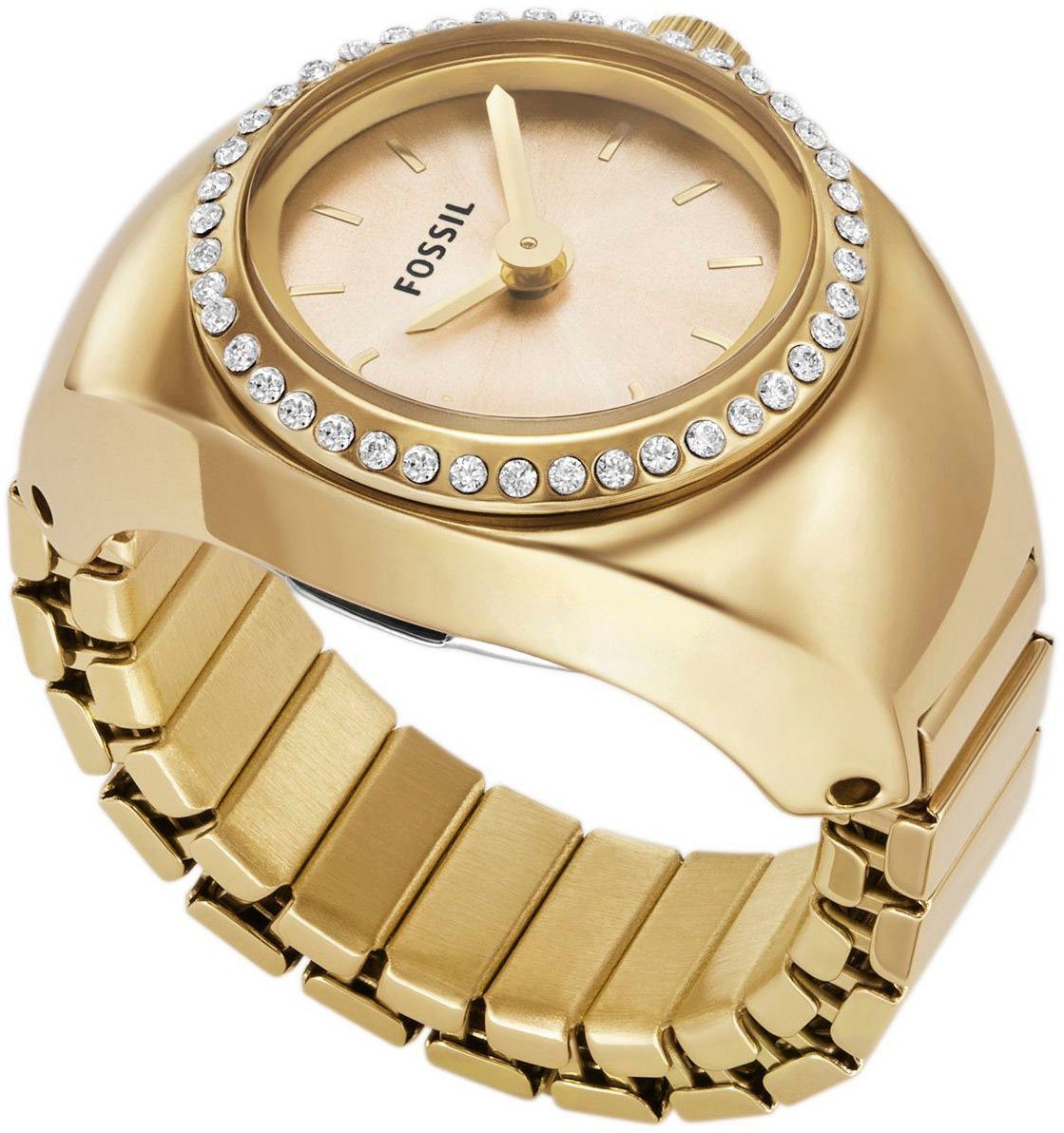 Fossil Uhrenring WATCH RING ES5319, Quarzuhr, Damenuhr, Edelstahl, Glassteine, Flexband, Zugband