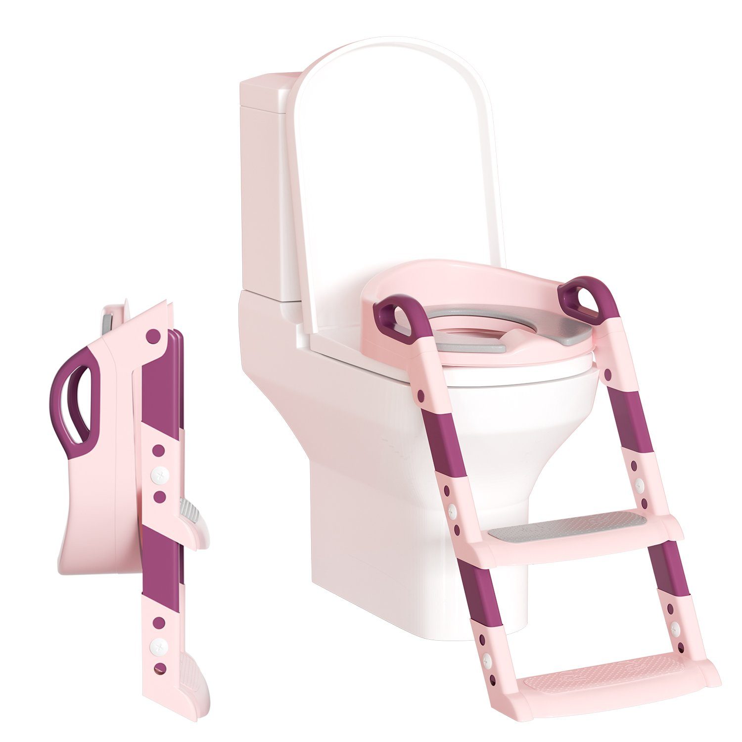 TolleTour Toilettentrainer WC Toilettensitz für Kleinkinder Töpfchen mit Treppe Baby Rose