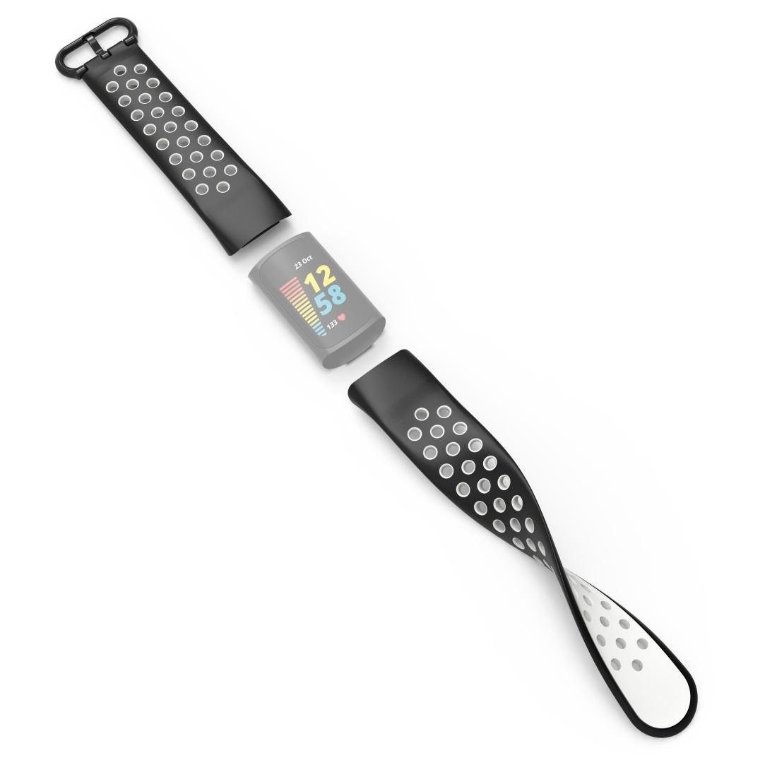 Sportarmband Uhrenarmband für Charge atmungsaktives Smartwatch-Armband Fitbit 5, schwarz Hama