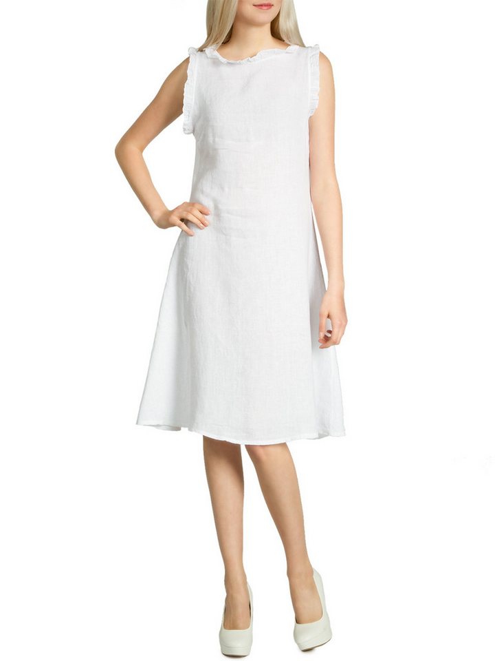 Caspar Sommerkleid SKL012 knielanges leichtes Damen Sommer Leinenkleid mit Wellenkragen Luftig leicht, figurumspielende Form