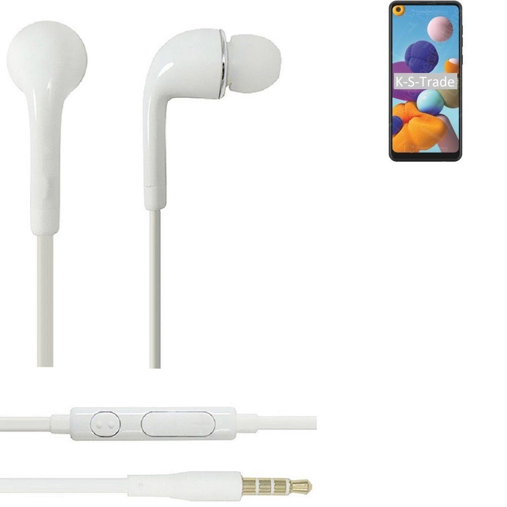K-S-Trade für Samsung Galaxy (Kopfhörer A21 mit Headset Mikrofon u Lautstärkeregler 3,5mm) In-Ear-Kopfhörer weiß