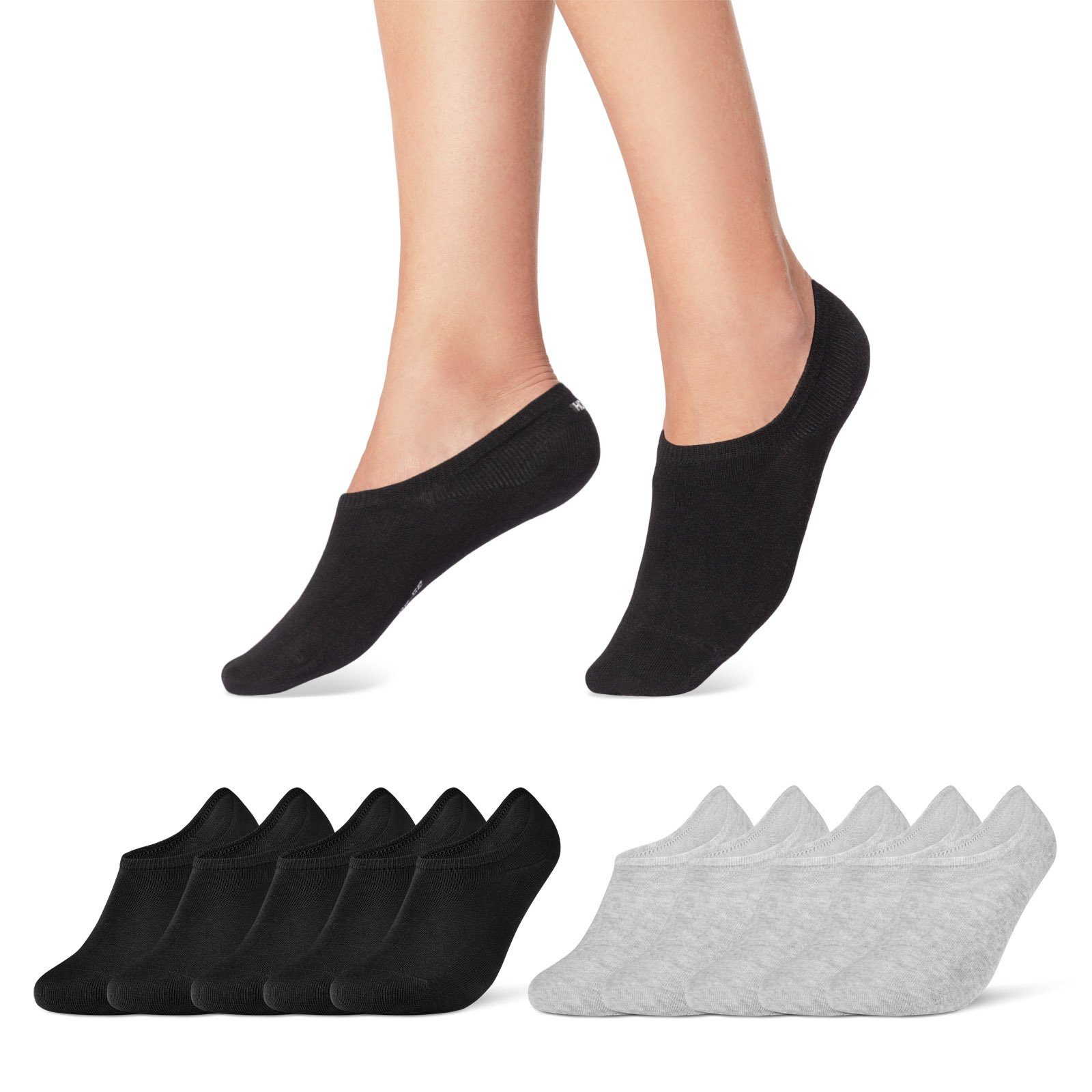 Damen & - Socken unsichtbare Sneakersocken Silikonpad kurze 39-42) sockenkauf24 10 Paar Verrutschen Füßlinge Herren WP gegen (Schwarz/Grau, 16805 mit